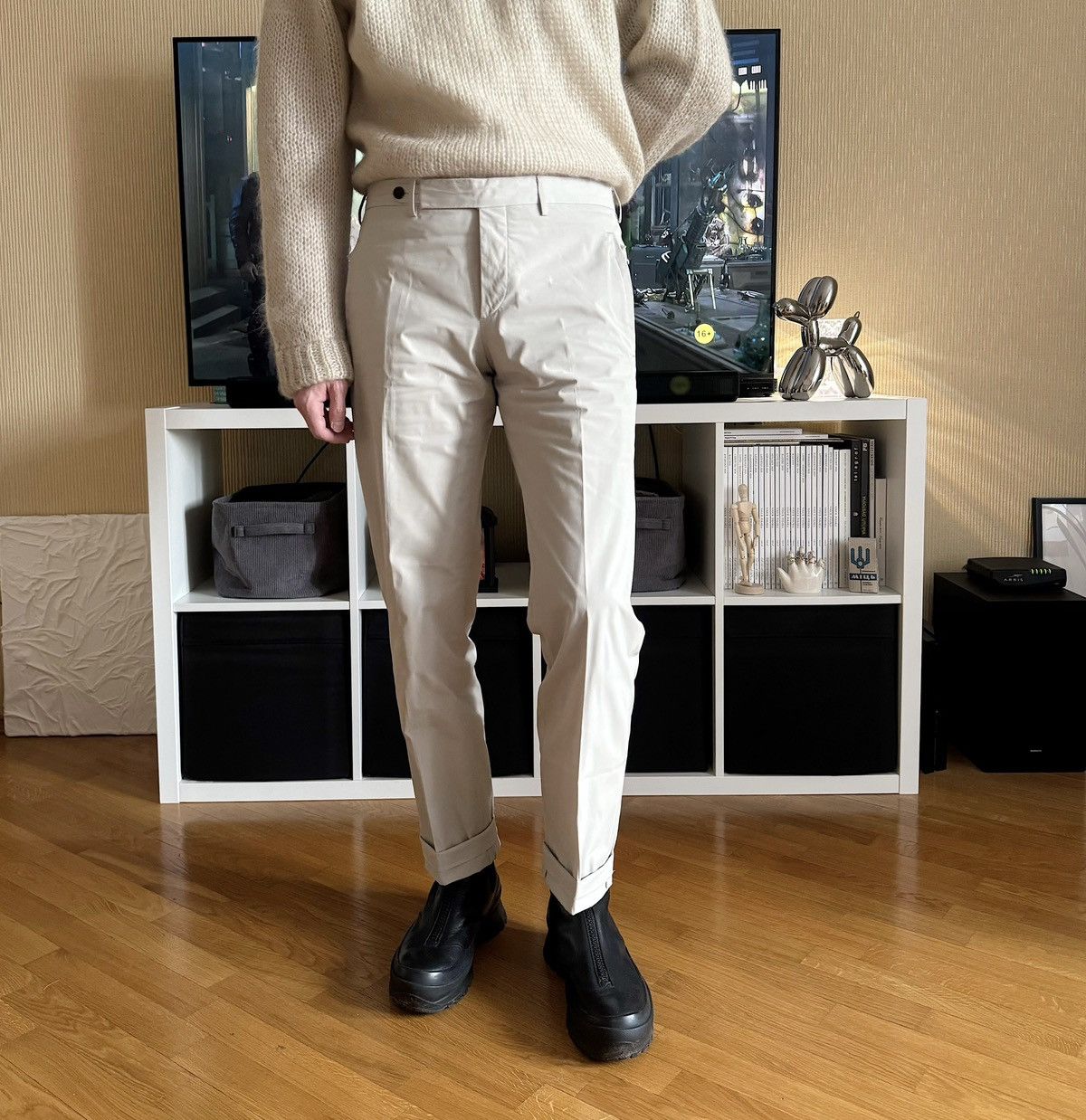 image of Prada 2009 Tech Heavy Poliester Trousers Archive Grunge Punk in Beige, Men's (Size 34)