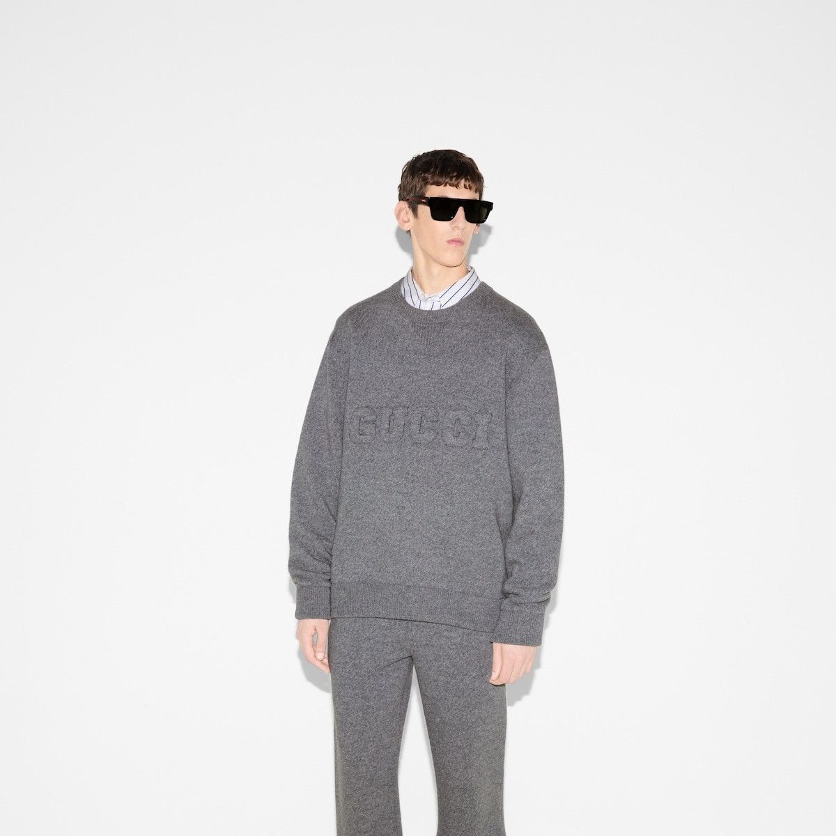 Gucci o1s1wg110925 Embroidered Wool Knit Sweater in Grey Size US XXL / EU 58 / 5 - 3 Thumbnail