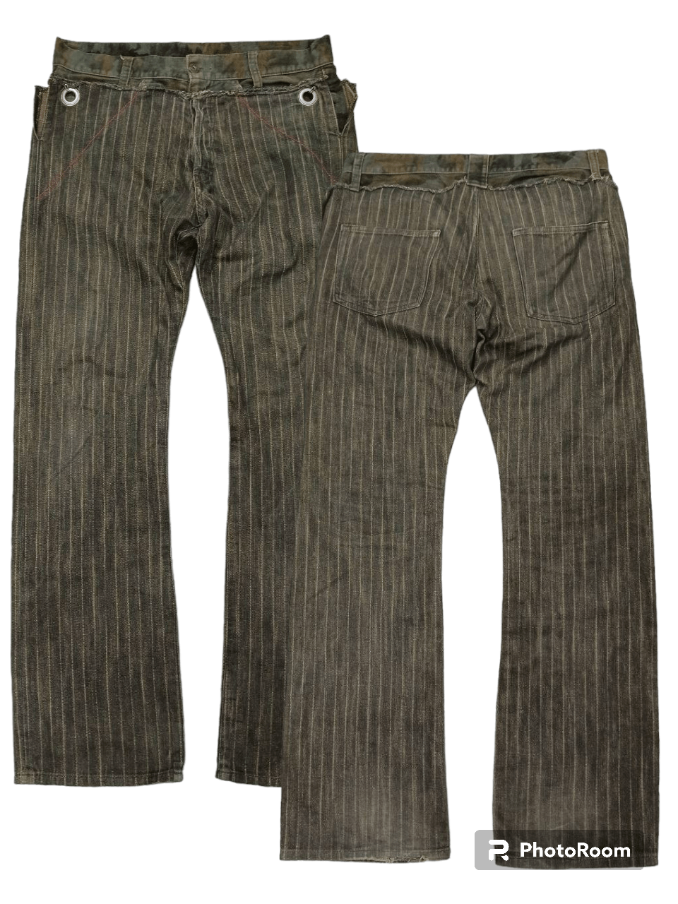 image of 14Th Addiction x Distressed Denim Sick Stripe Double Waist Unbrand Denim Pants, Men's (Size 31)