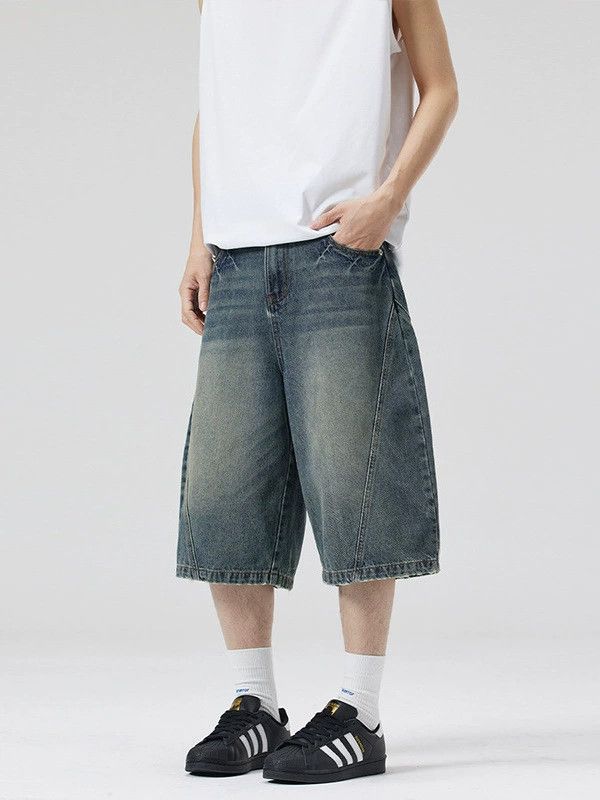 Jean Versatile distressed trendy men's scimitar denim shorts Size US 32 / EU 48 - 1 Thumbnail