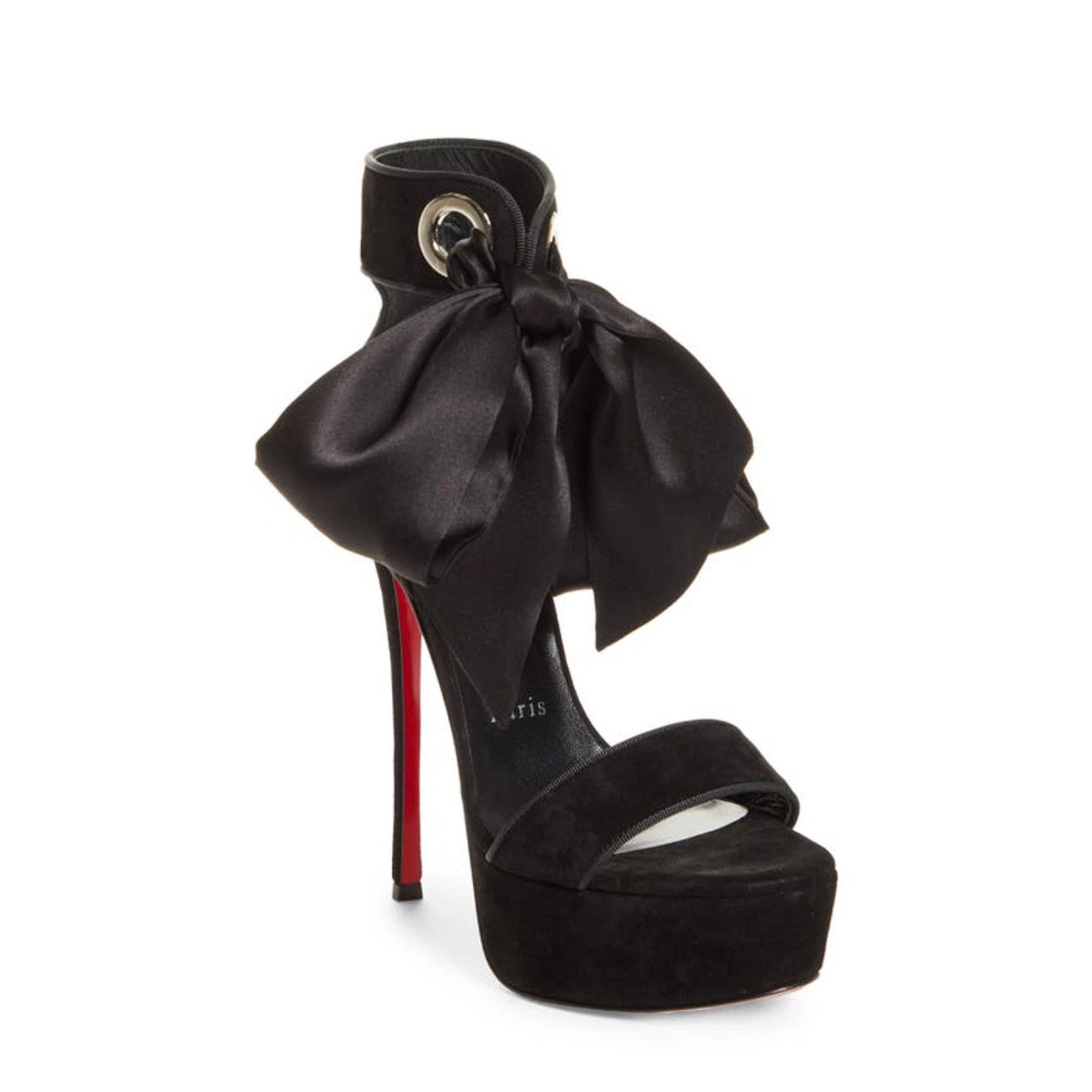 Christian Louboutin Torrida Alta 150 Black Silk Bow Platform Sandal Heel Pump 42 Size US 12 / IT 42 - 3 Thumbnail