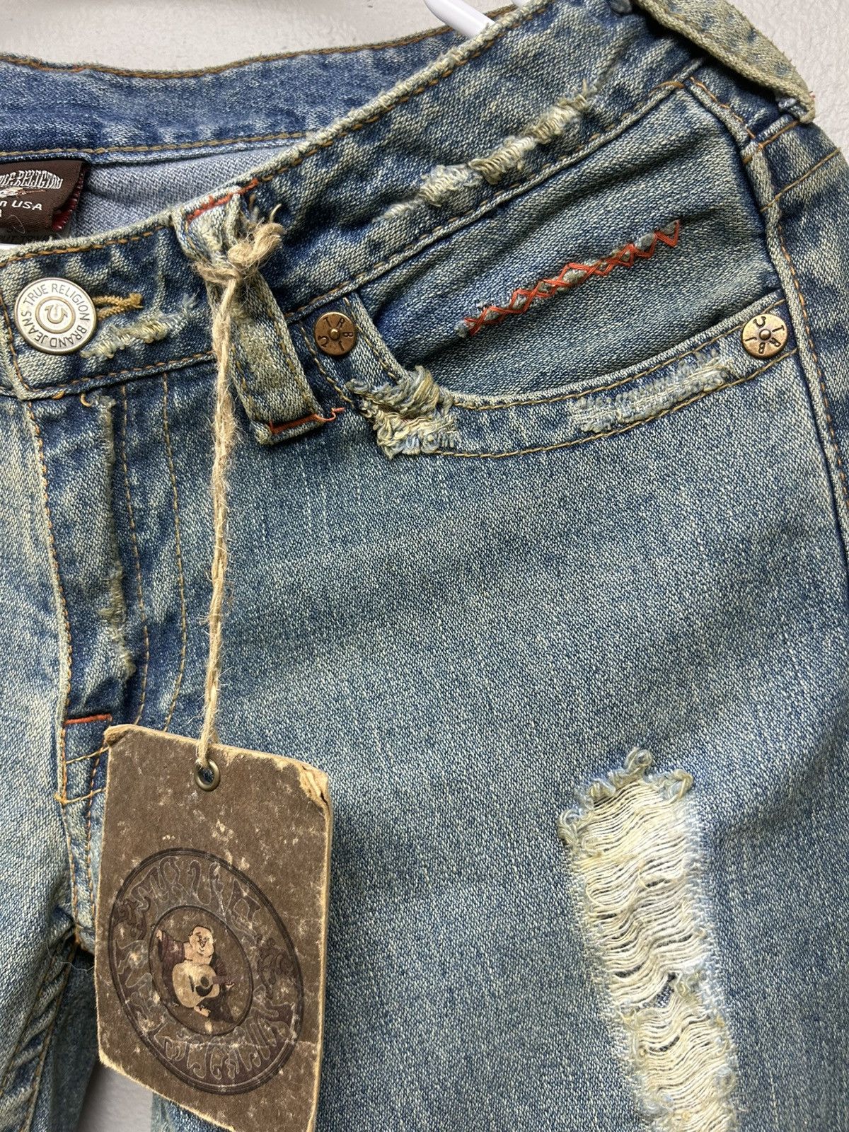 True Religion RARE Vintage True Religion Distressed Patchwork Flare Jeans Size 29" - 9 Thumbnail