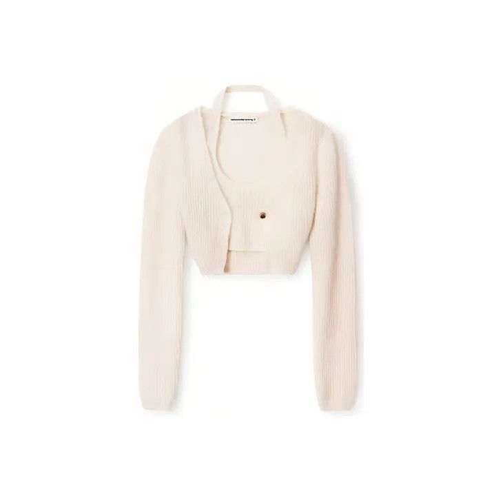 Alexander Wang Alexander Wang Women's V-Neck Cropped Knit Sweater 0079 Size M / US 6-8 / IT 42-44 - 1 Thumbnail