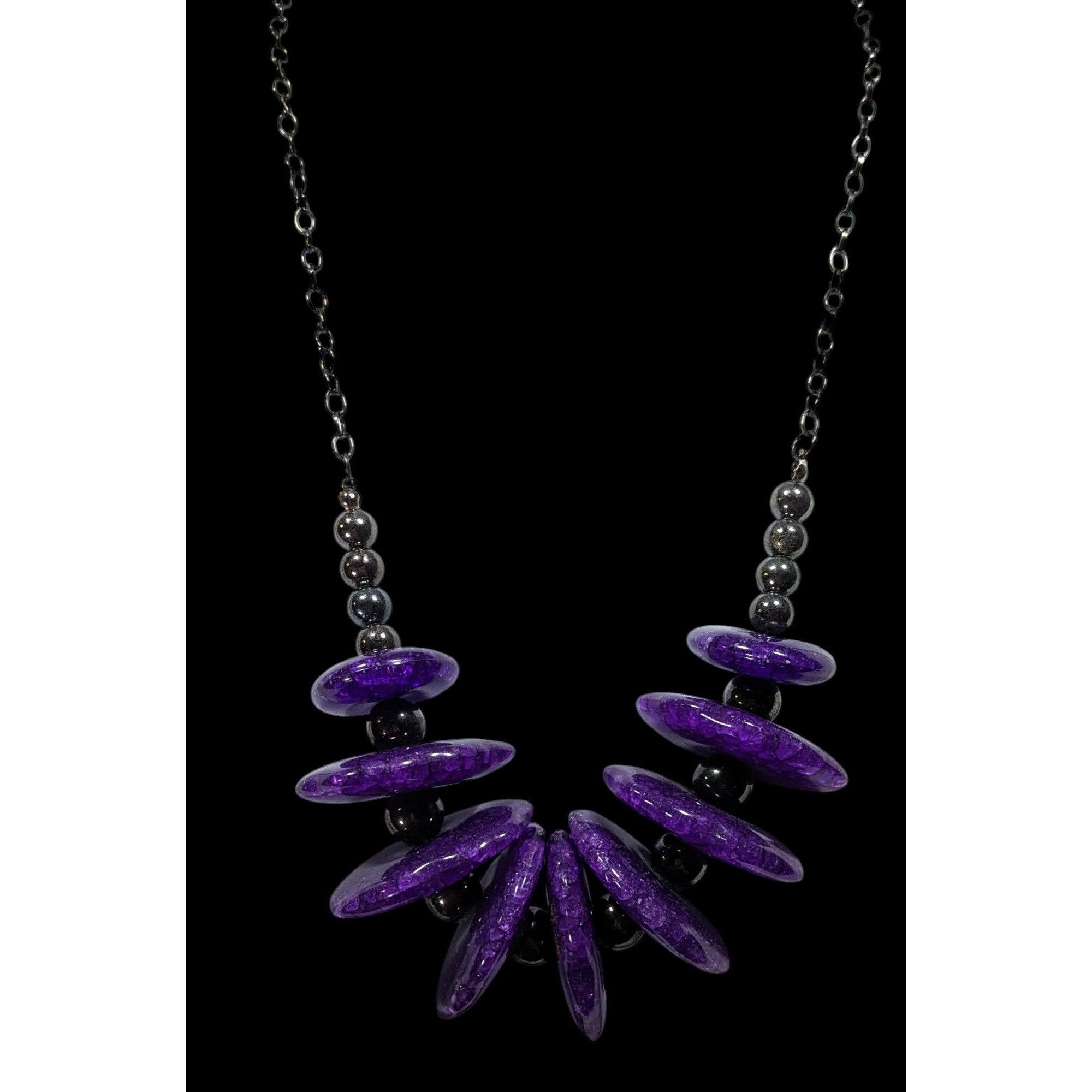 Other Chunky Gothic Purple Crackle Disc Statement Necklace Size ONE SIZE - 2 Thumbnail