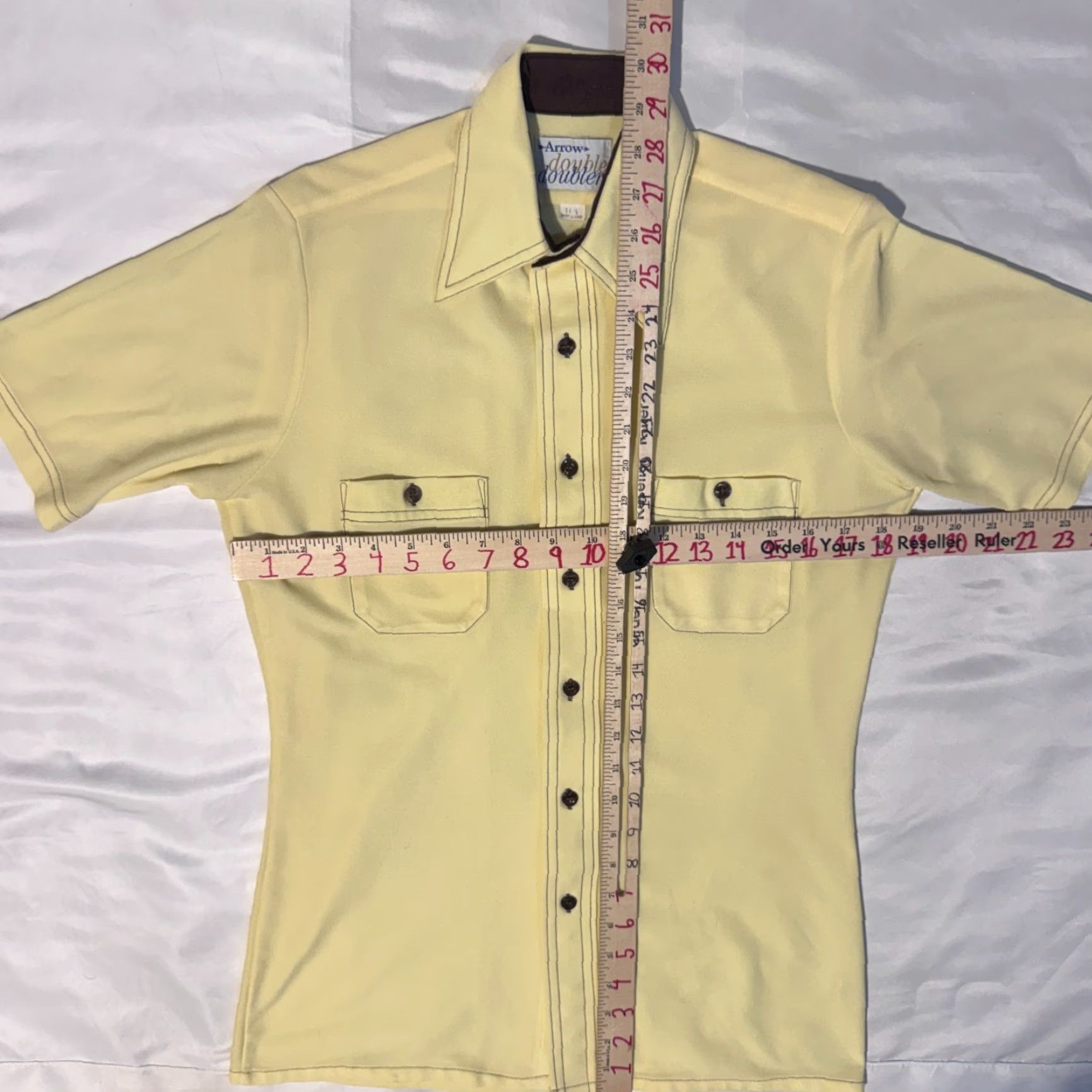 Arrow VINTAGE Double arrow Western Shirt 14 70s Mod Butterfly Collar Yellow Short Sleeve GoGo 1970s Mens Boys Womens? Size US S / EU 44-46 / 1 - 6 Thumbnail