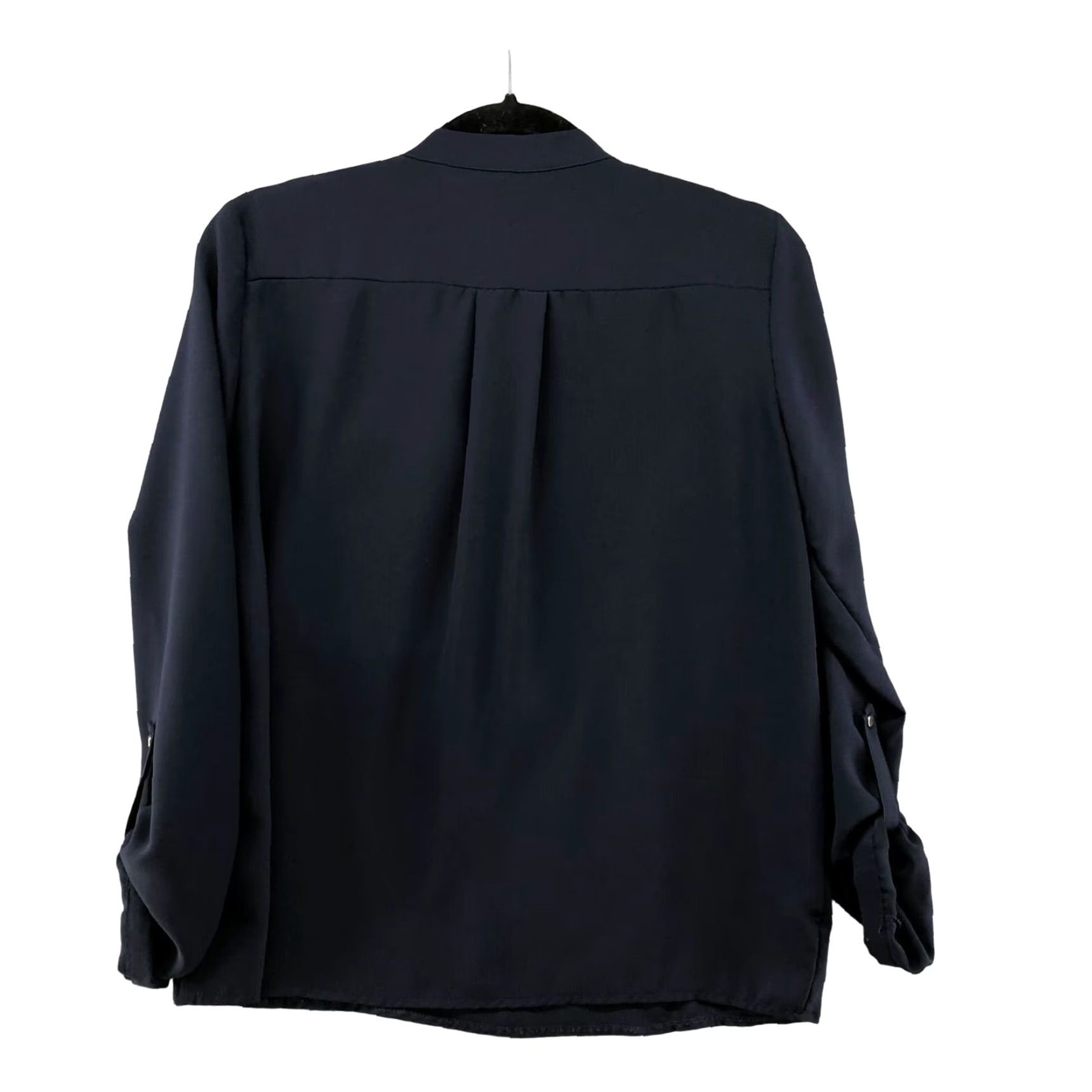 Zara Zara Blouse Womens XS Blue 1/2 Zip Roll Tab Sleeve Chiffon V-Neck 3/4 Sleeve Popover Long Sleeve Top Size XS / US 0-2 / IT 36-38 - 2 Thumbnail