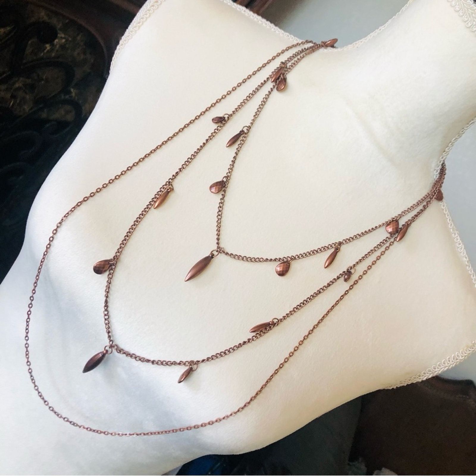 Jewelry Layered triple strand copper plated necklace and earring set Size ONE SIZE - 1 Thumbnail