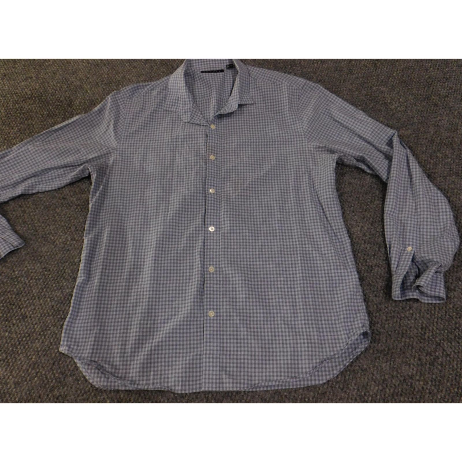 Theory Theory Shirt Mens XL Blue Gray Gingham Check Button Down Long Sleeve Cotton Size US XL / EU 56 / 4 - 5 Thumbnail