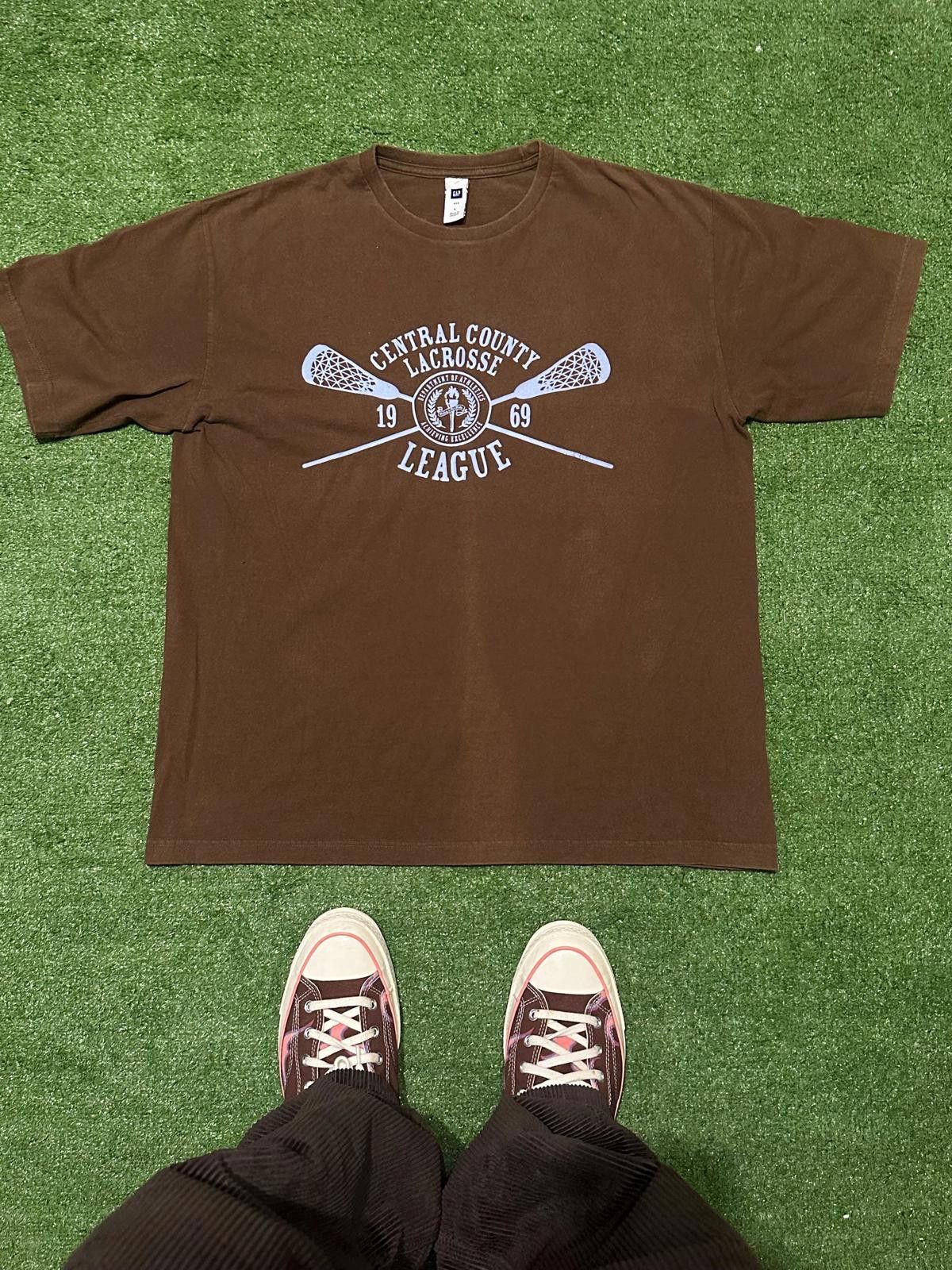 Gap Vintage GAP Central County Lacrosse League Brown T-Shirt Size ONE SIZE - 1 Thumbnail