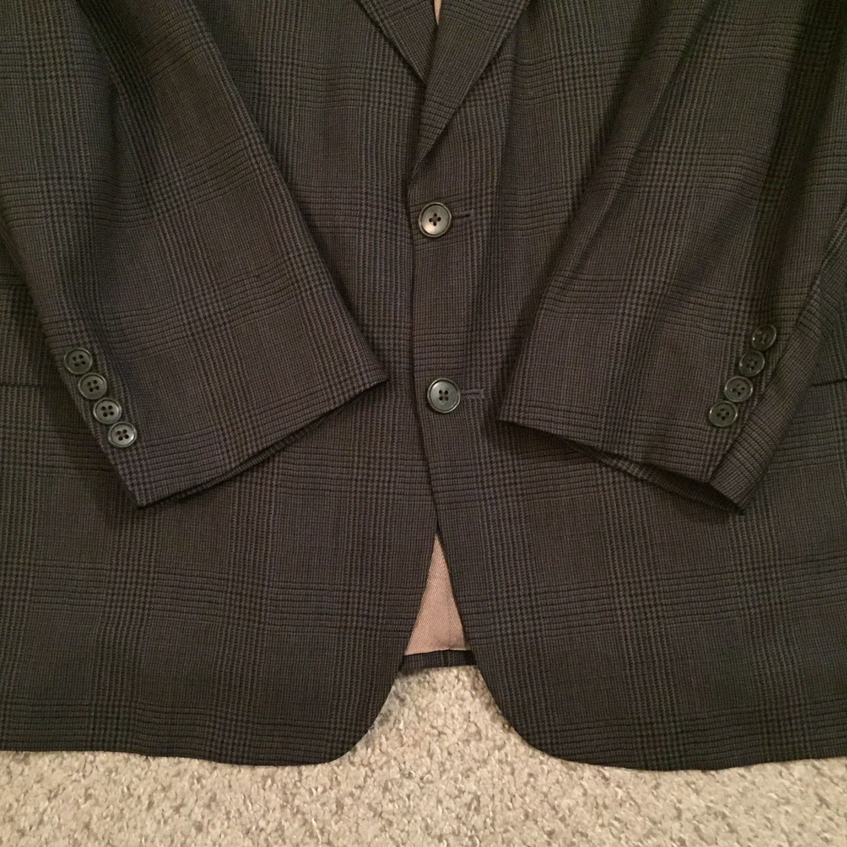 Oscar De La Renta Oscar de la Renta Blazer Mens 46 Regular Gray Plaid Wool Two Button Jacket Notch Lapel Suit 2 Piece Size 46R - 6 Thumbnail