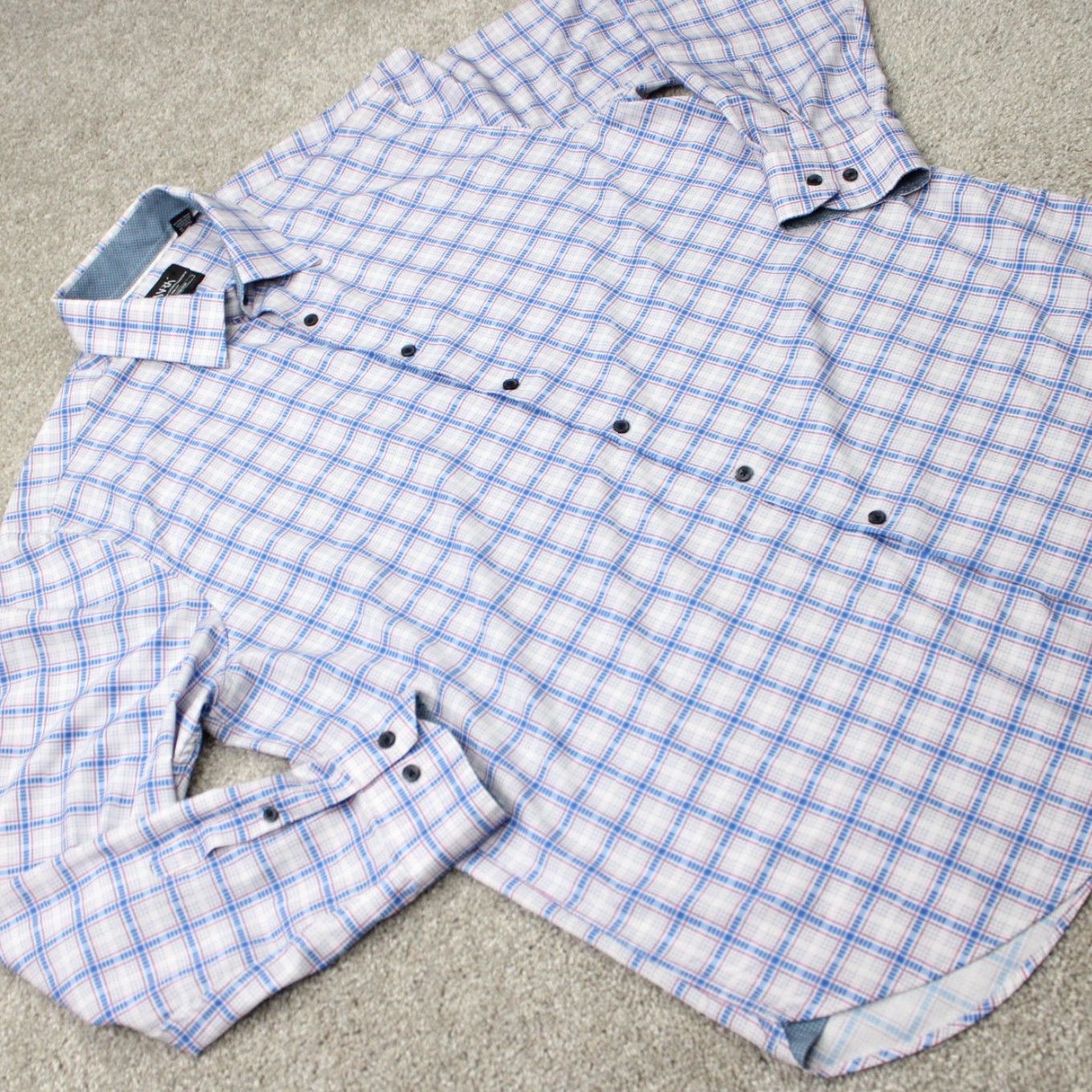 Vintage WRK Dress Shirt Men 18 Gray/Blue 4-Way Stretch L/S Button Collar/Spread Clean, Casual, Formal VintageNo (note: "Vintage" not applicable) Size 48R - 7 Thumbnail
