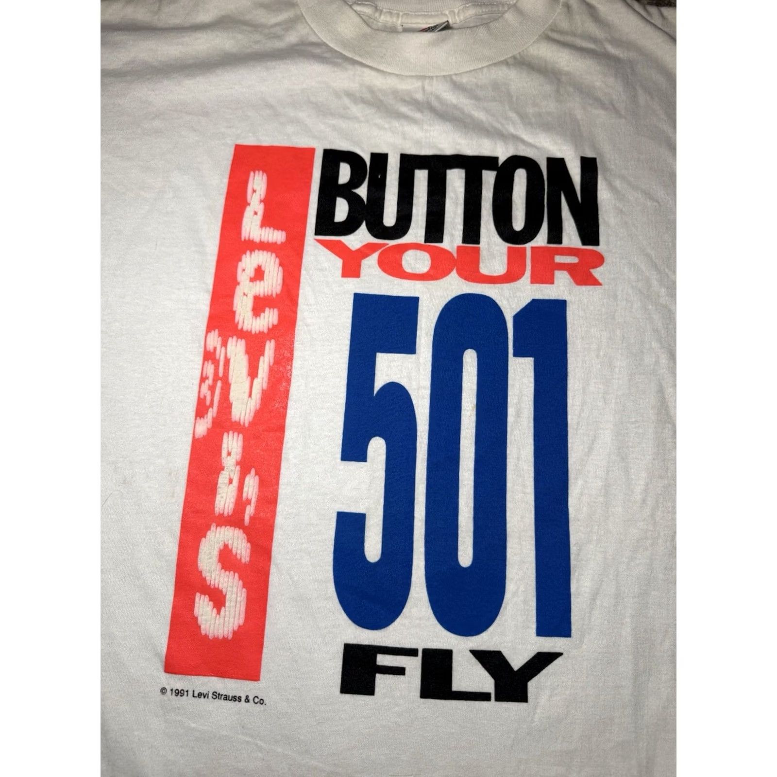 Levi's VINTAGE LEVI'S 501 T Shirt XL White 90s BUTTON YOUR FLY Single Stitch USA Size US XL / EU 56 / 4 - 3 Thumbnail