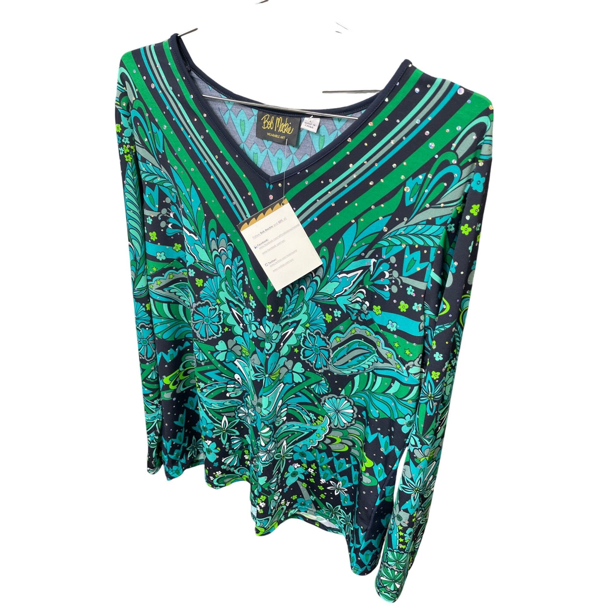 Bob Mackie Bob Mackie Wearable Art Womens Green & Black Floral Blouse S Size L / US 10 / IT 46 - 12 Thumbnail