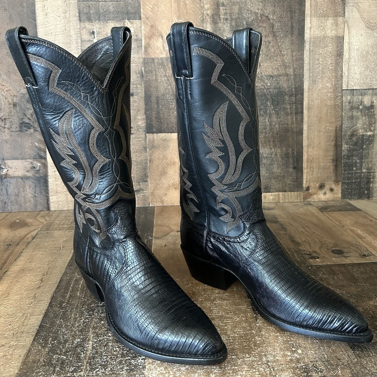 Justin Boots Justin Vintage Teju Lizard Black Cowboy Boots Mens 7.5 D Size US 7.5 / EU 40-41 - 4 Thumbnail