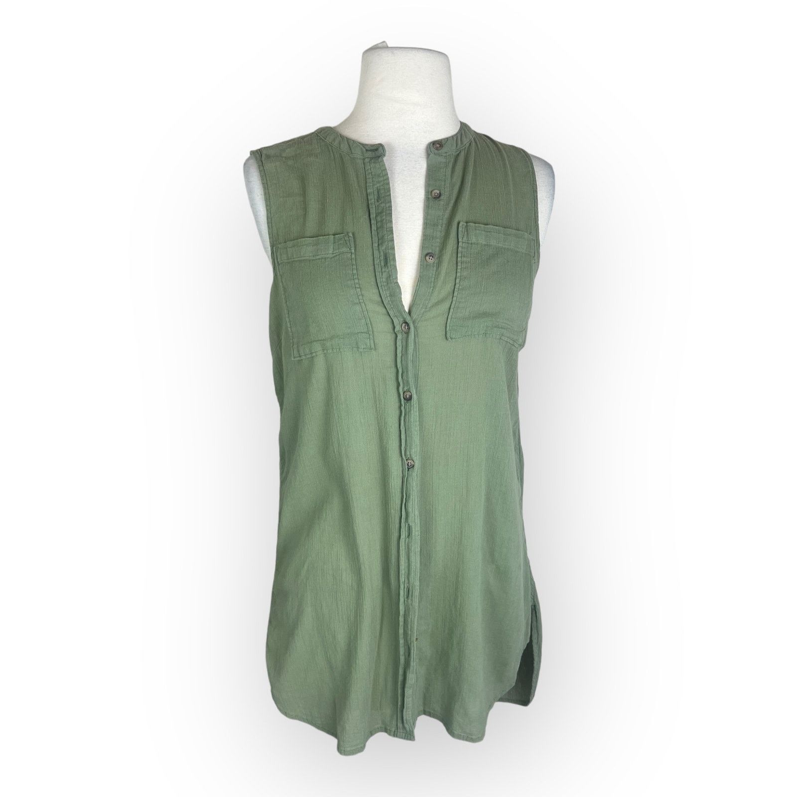 Merona Merona Army Green Sleeveless Cotton Shirt - Button Down Size S / US 4 / IT 40 - 1 Thumbnail
