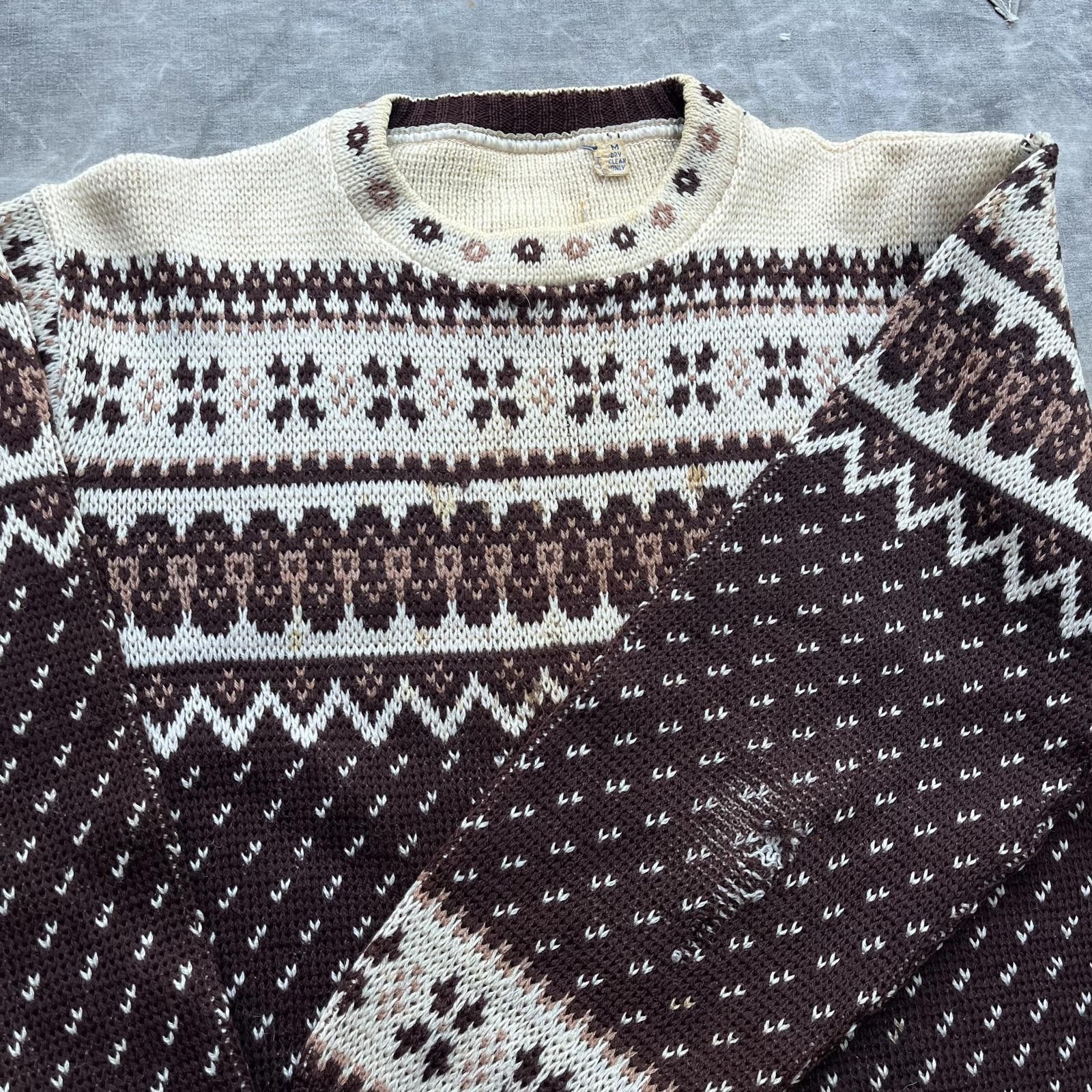 Vintage Vintage 1960s Norwegian Iceland Wool Brown Cream Sweater Size M / US 6-8 / IT 42-44 - 4 Thumbnail