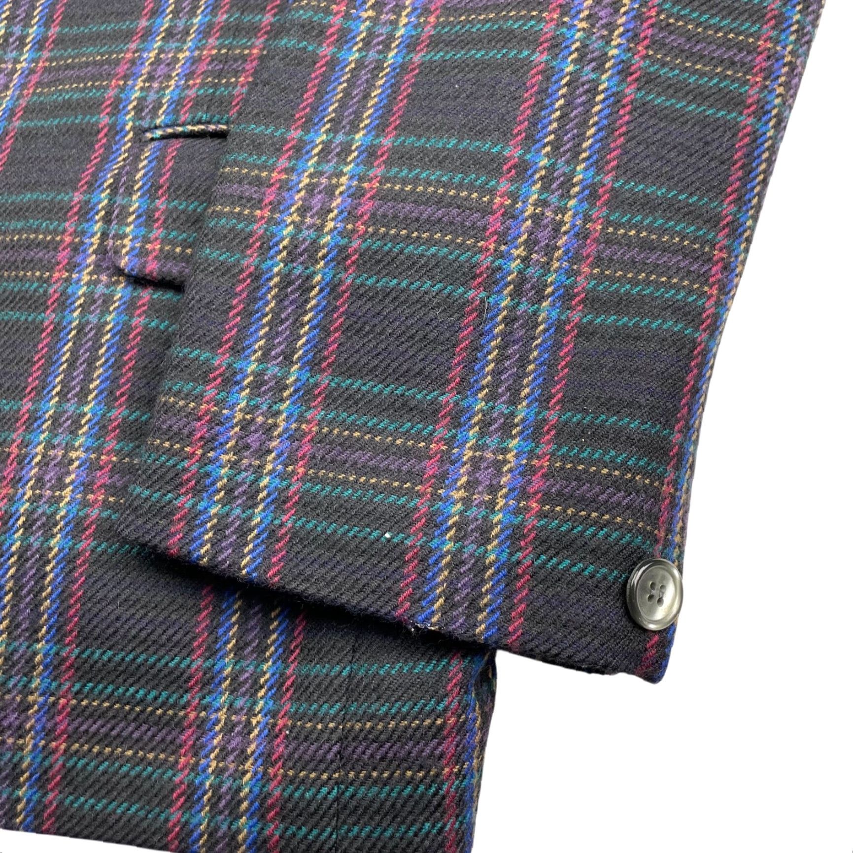 Perry Ellis VTG Perry Ellis Men's 100% Wool Knit Blazer Black Colorful Plaid 44R One-Button Notch Lapel Jacket/Coat Size 44R - 4 Thumbnail