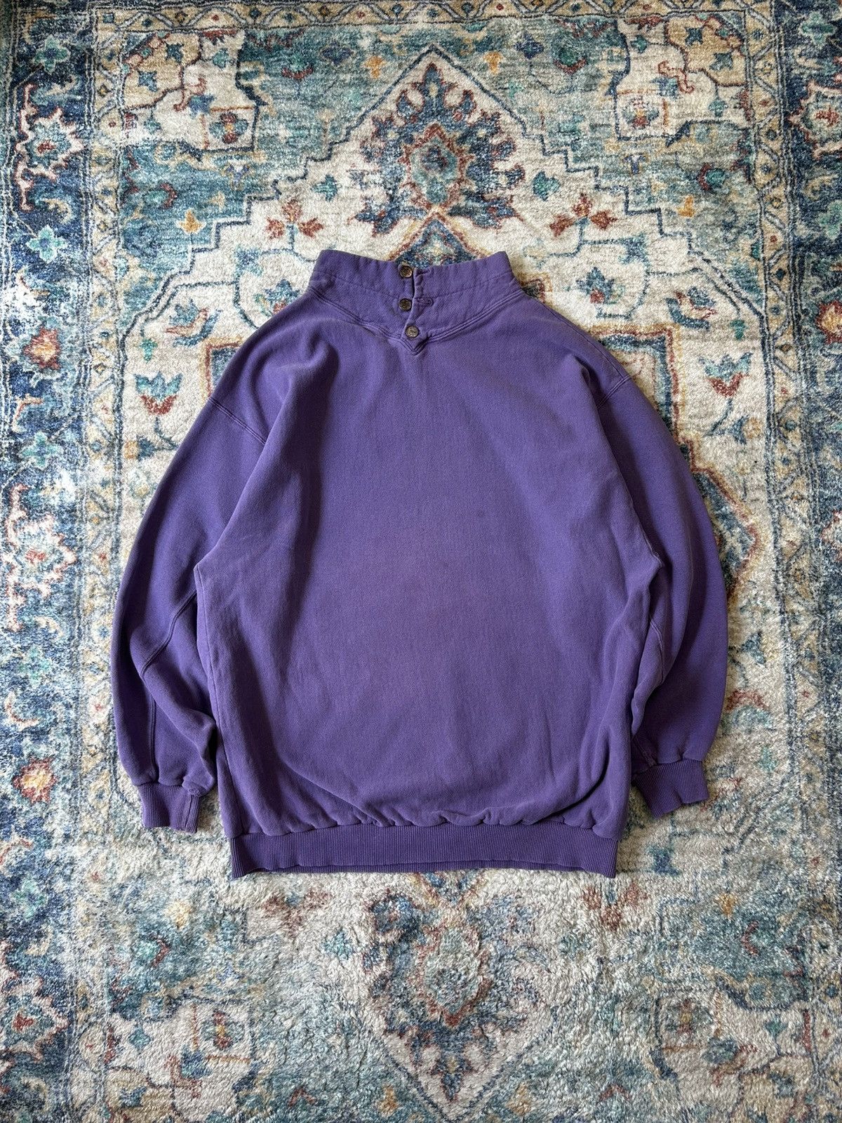 Vintage Vintage Purple Pullover Henley Sweatshirt Size XL Size US XL / EU 56 / 4 - 1 Thumbnail