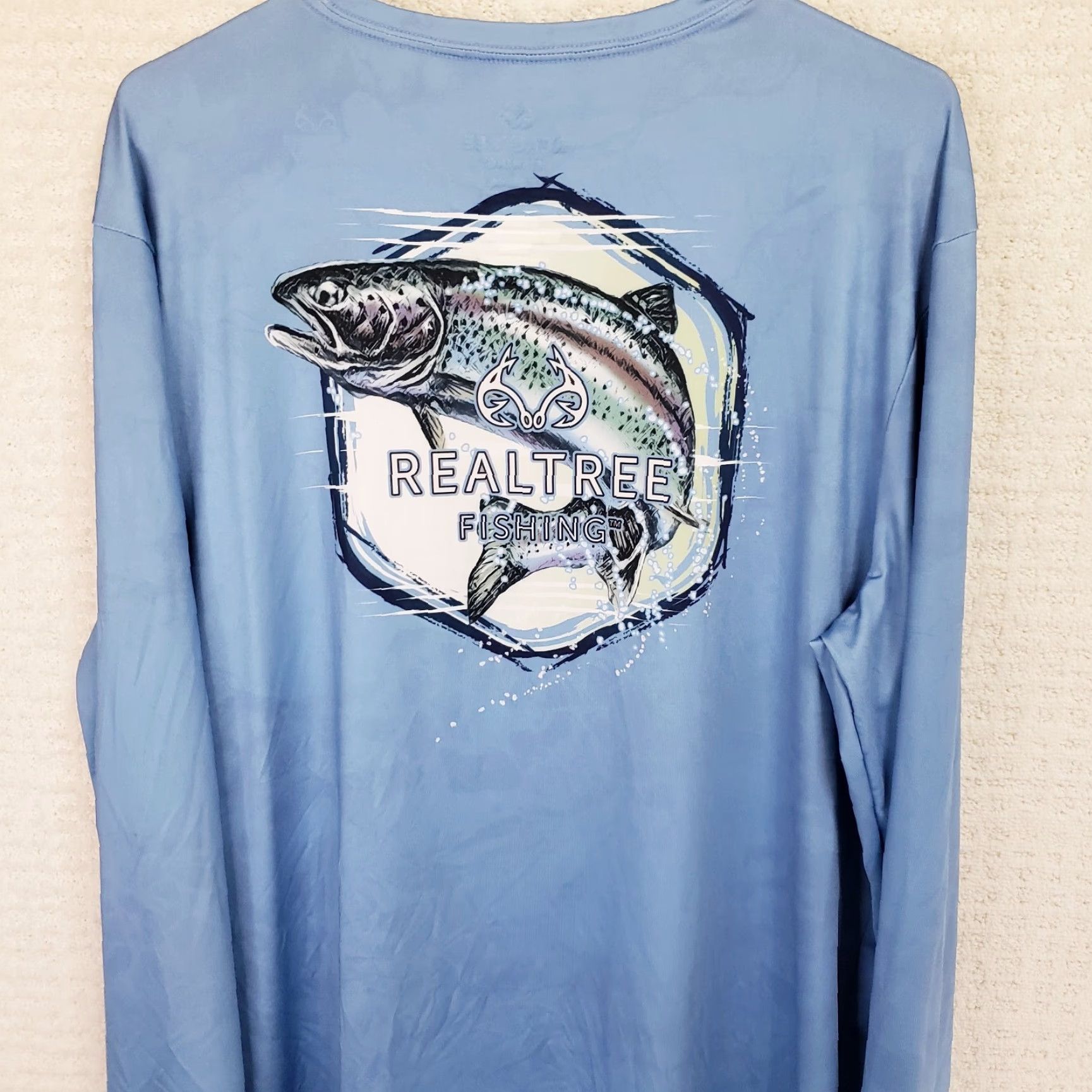 Realtree REALTREE Fishing Shirt Men's L Blue UPF 30 Long Sleeve Rainbow Trout Water Camo Size US L / EU 52-54 / 3 - 7 Thumbnail
