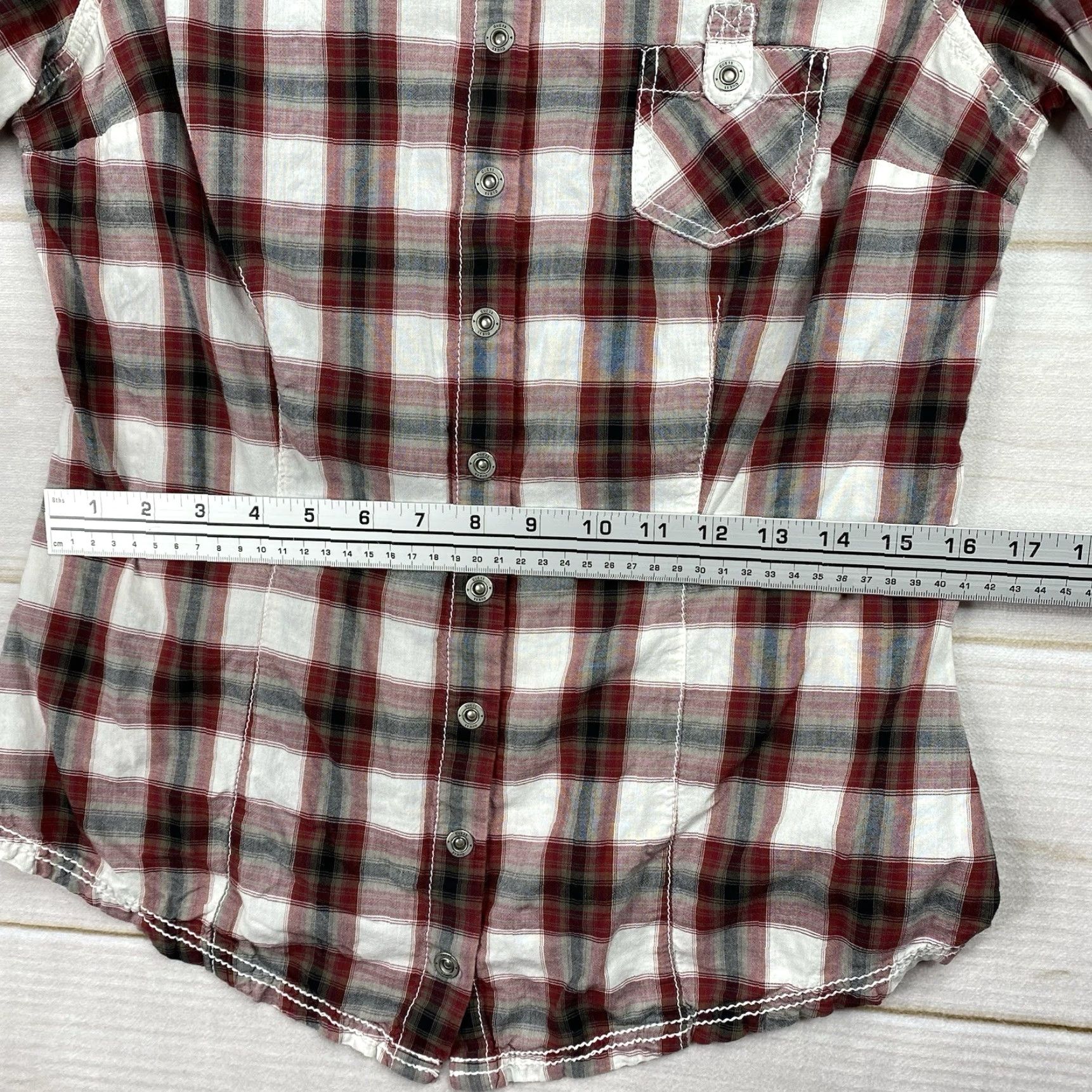Guess VINTAGE Guess Jeans Shirt Women L Red Plaid Western Embroidered Cowboy Snap Button-Up 9? Size L / US 10 / IT 46 - 6 Thumbnail