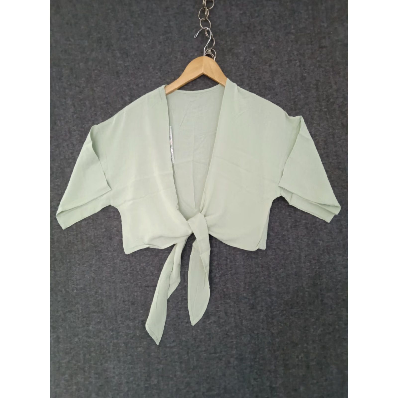 Swims Toluca Swim Women's T-Shirt Cropped Linen Tie Front Eucalyptus S Short Sleeve V-Neck Accessible Fit Slim Color Eucalyptus Size S / US 4 / IT 40 - 2 Thumbnail