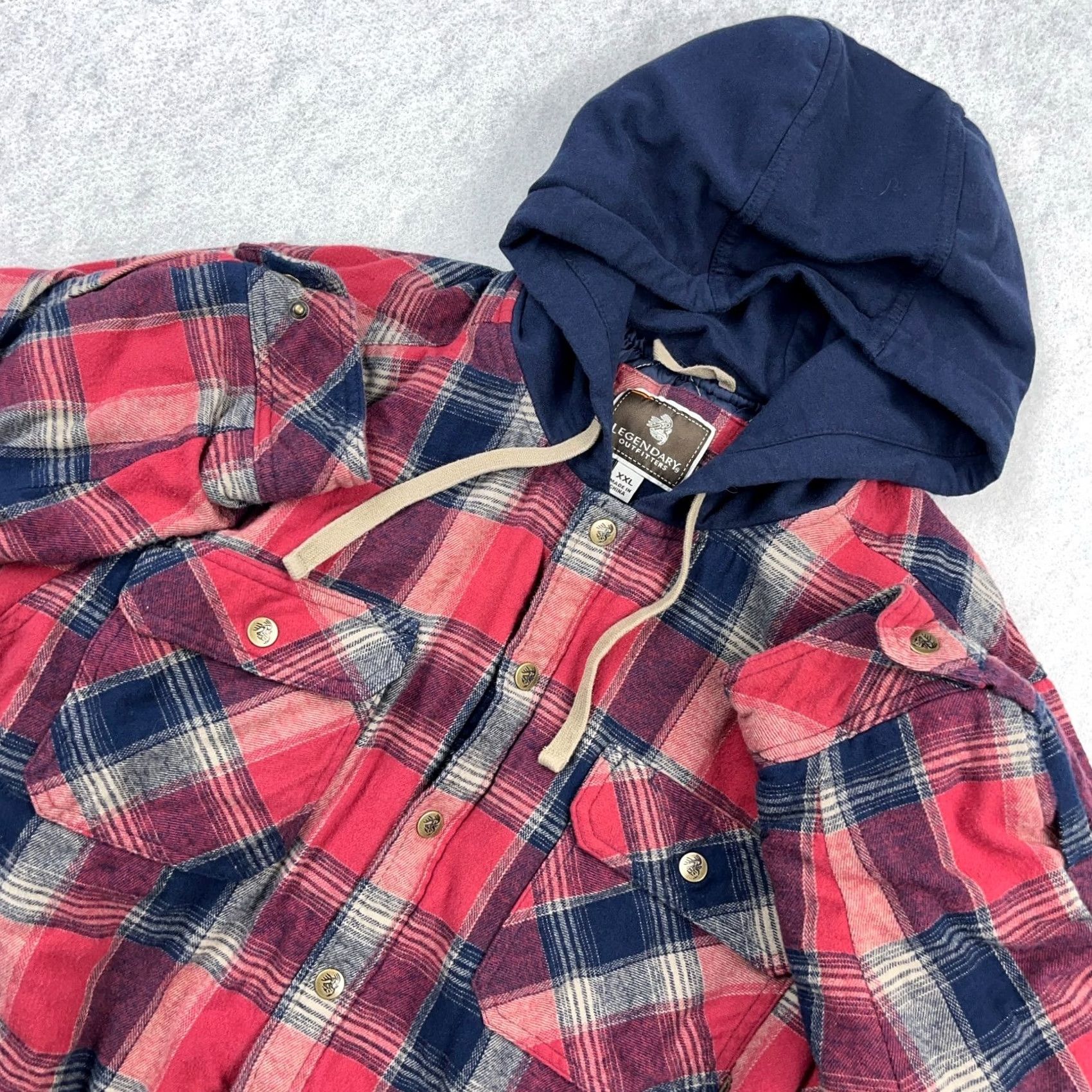 Vintage Legendary Whitetails Shacket Men 2XL Red Plaid Hooded Jacket, Casual, Workwear, Travel, Mid-Length, Button Snap, Lined, Pockets, Outdoors Size US XXL / EU 58 / 5 - 2 Thumbnail