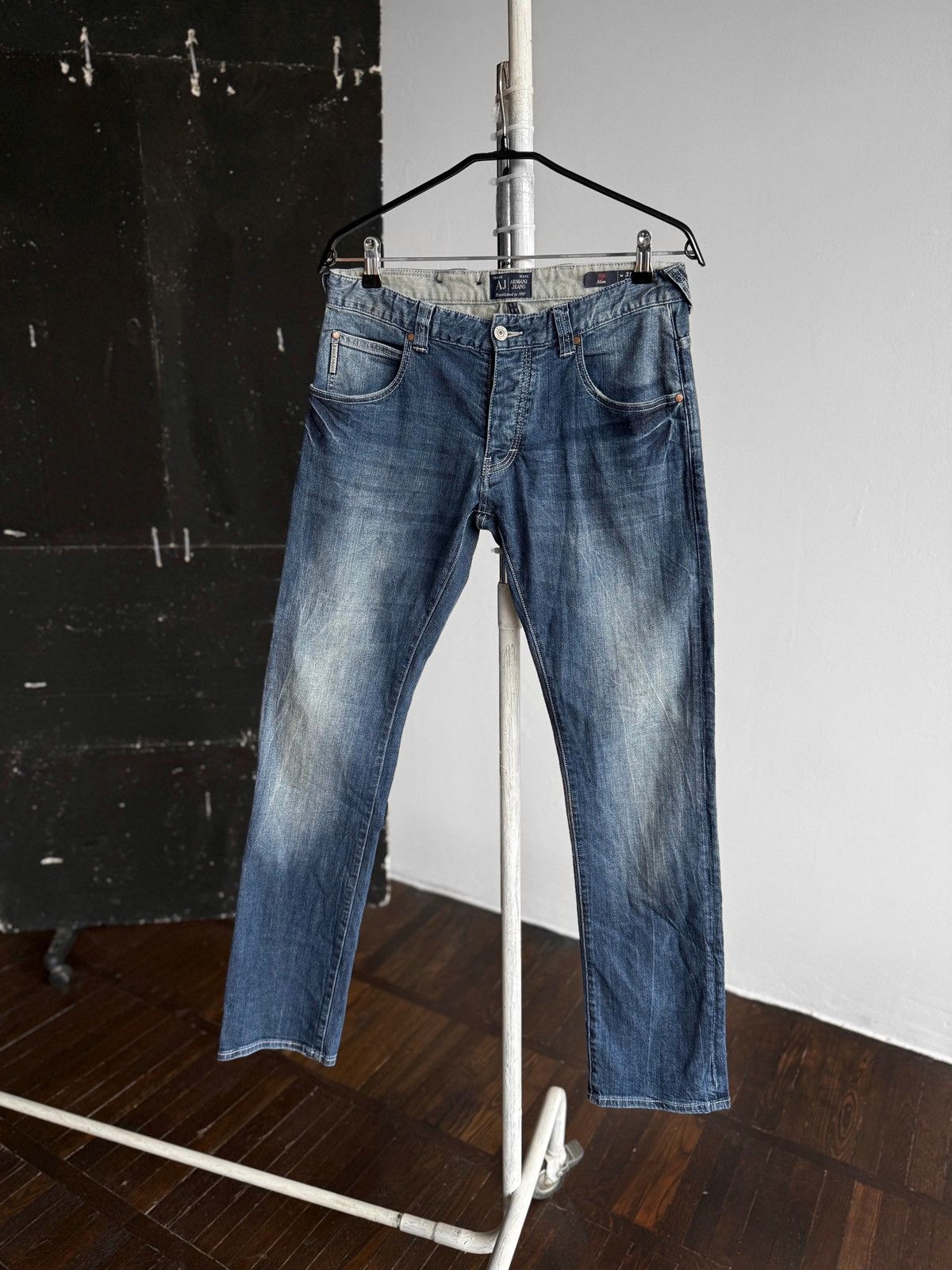 Armani × Emporio Armani Armani Mens Blue Denim Jeans Slim J08 Casual Button Closure Size US 31 - 1 Thumbnail