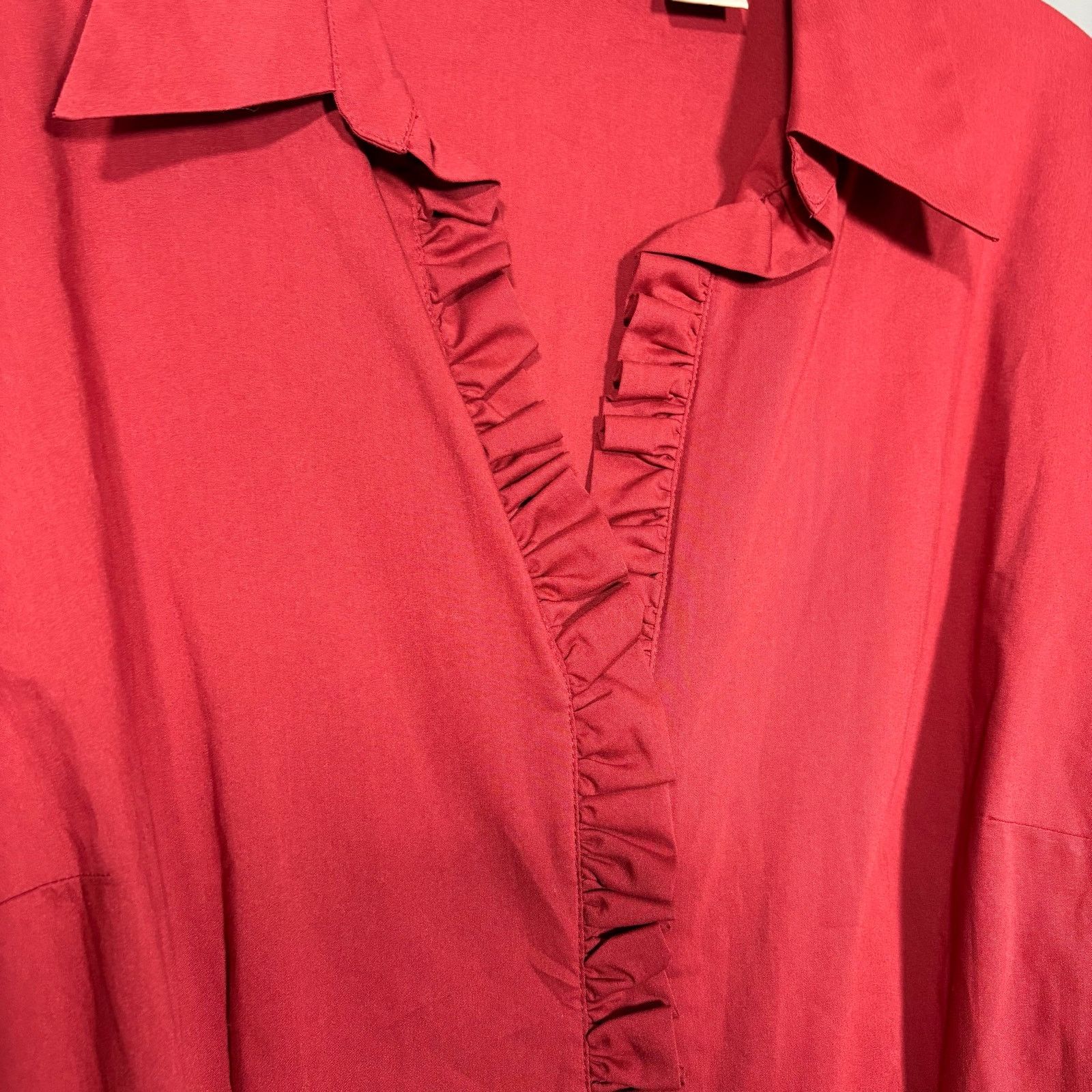 Other Apostrophe Rust Red Romantic Preppy Ruffle Button Up Top Size XXL / US 16-18 / IT 52-54 - 4 Thumbnail