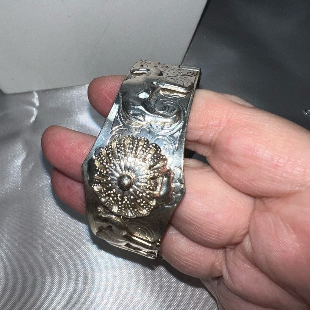 Vintage Silver Plated Vintage Hamsa and Camel Ethnic Cuff Bracelet Size ONE SIZE - 2 Thumbnail