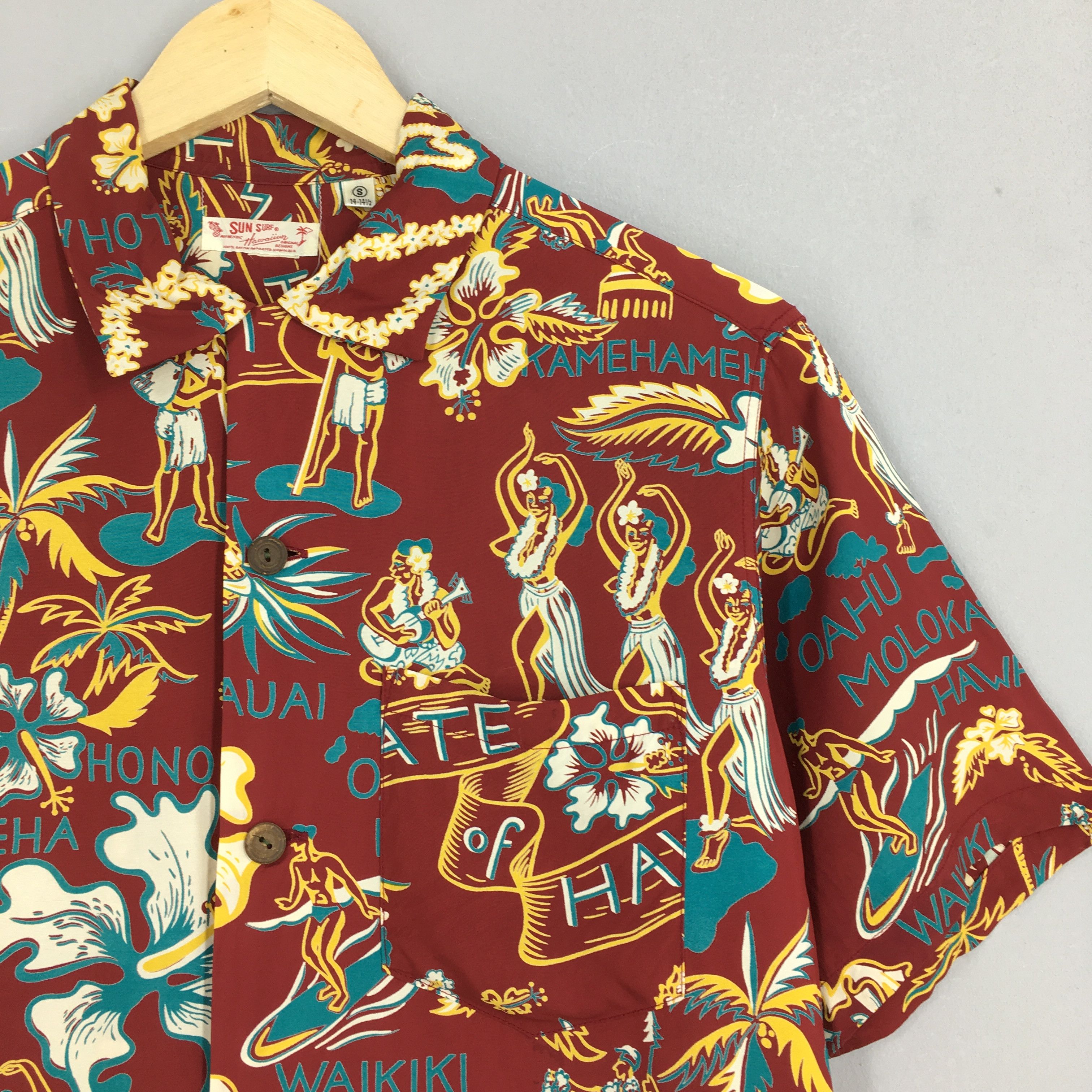 Sun Surf × Toyo Enterprises Vintage Sun Surf Hula Girl Ukulele Hawaii Rayon Shirt Small Size US S / EU 44-46 / 1 - 2 Thumbnail