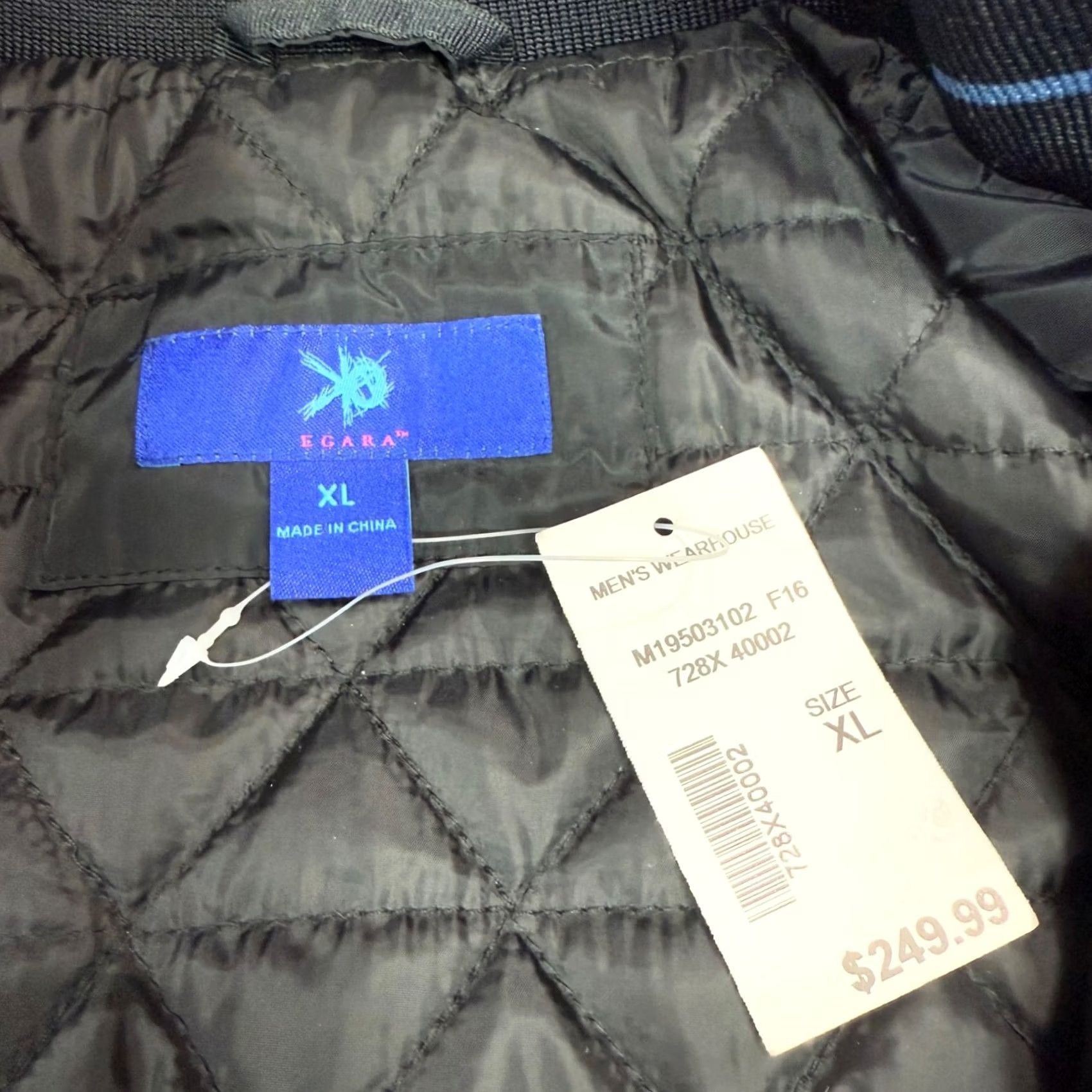 Egara Egara Mens Jacket XL Black Button Front Insulated Quilt Lined Pockets New Size US XL / EU 56 / 4 - 7 Thumbnail