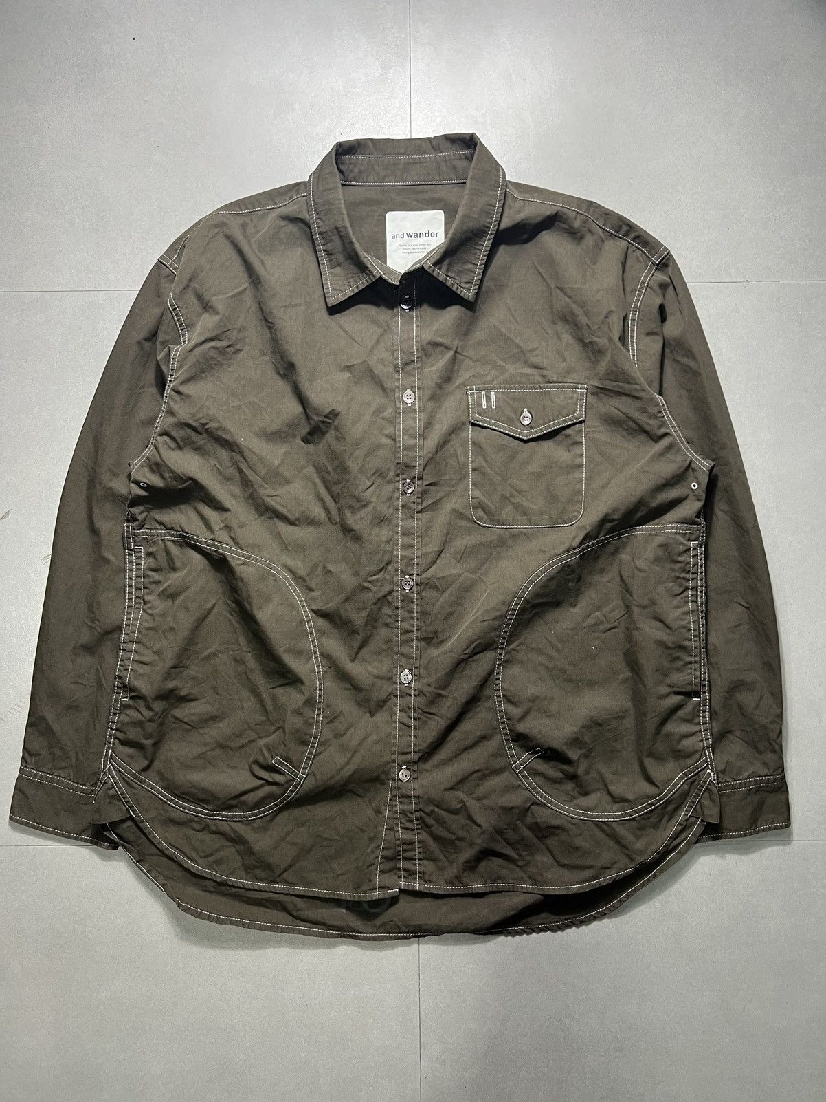 image of And Wander - Cotton Rip Shirt in Olive, Men's (Size Large)