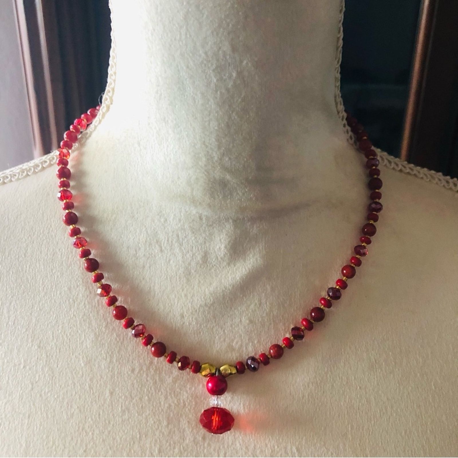 Handmade Handcrafted repurpose carnelian glass crystal necklace Size ONE SIZE - 2 Thumbnail