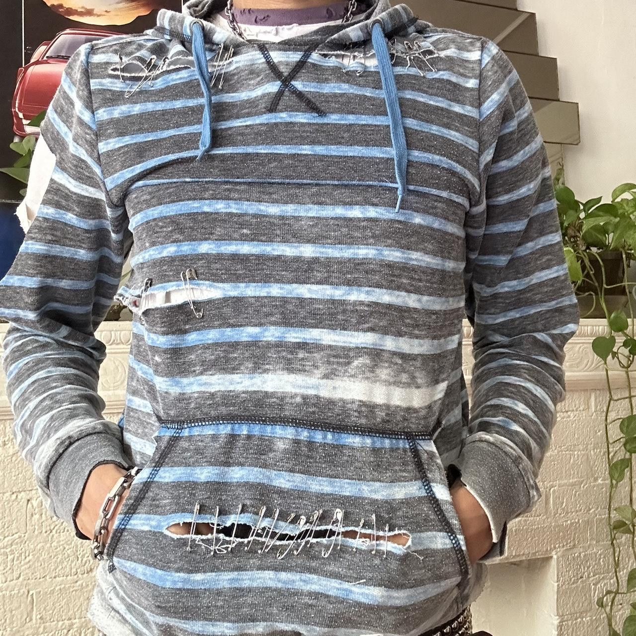 Other ASTROBOI* Blue Striped Punk Safety Pin Sweatshirt - Medium Size US M / EU 48-50 / 2 - 7 Thumbnail
