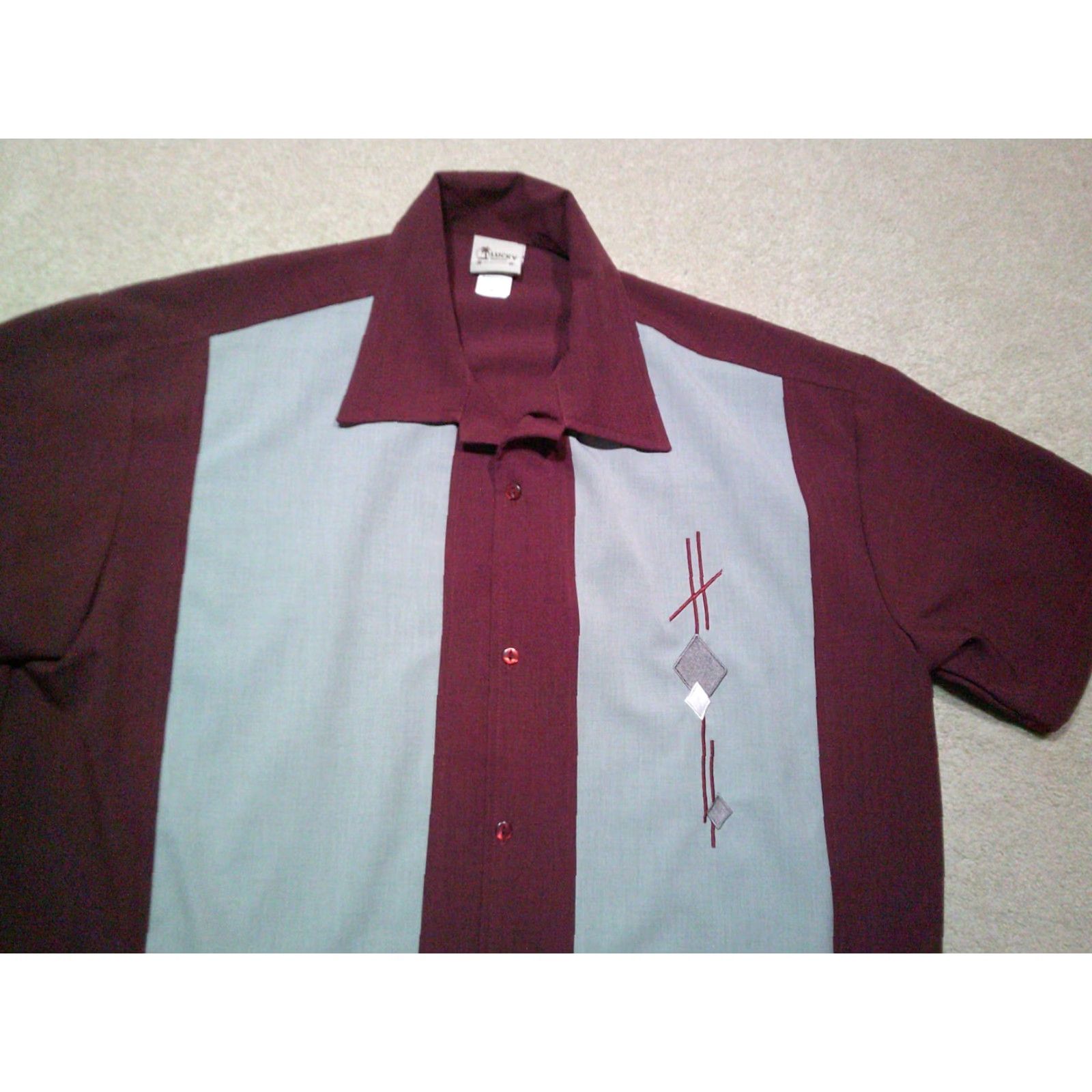 Paradise Lucky Paradise Clothing Button Up Bowling Shirt Mens XL Extra Large Maroon Gray Size US XL / EU 56 / 4 - 3 Thumbnail