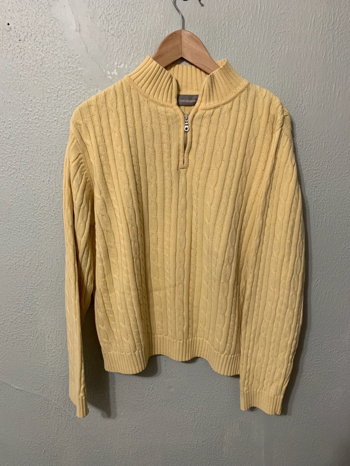Vintage Vintage Yellow Ribbed Knit Quarterzip Size US XL / EU 56 / 4 - 1 Thumbnail