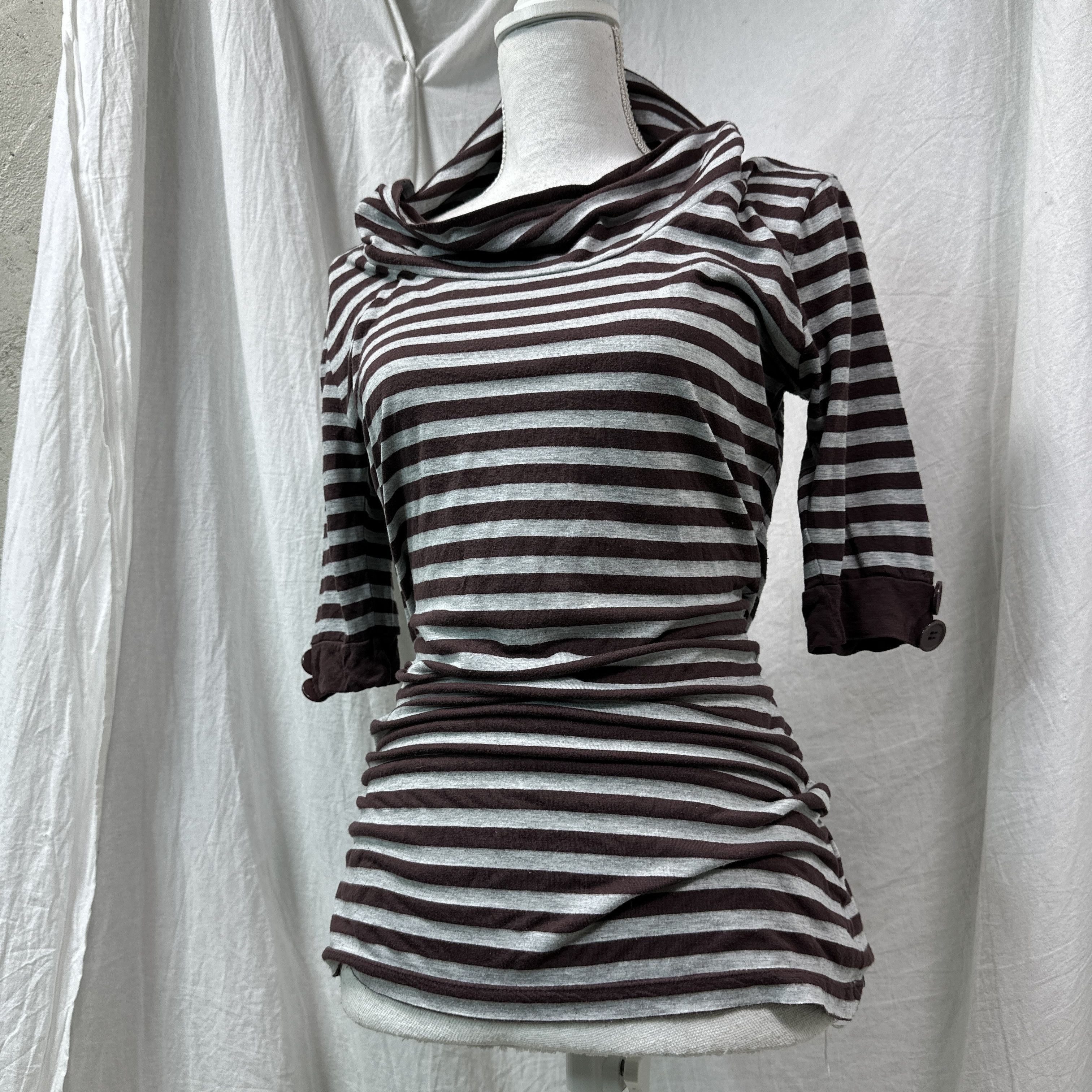 Vintage Vintage Avant Garde Grunge Striped Big Collar Top 00s Size M / US 6-8 / IT 42-44 - 5 Thumbnail