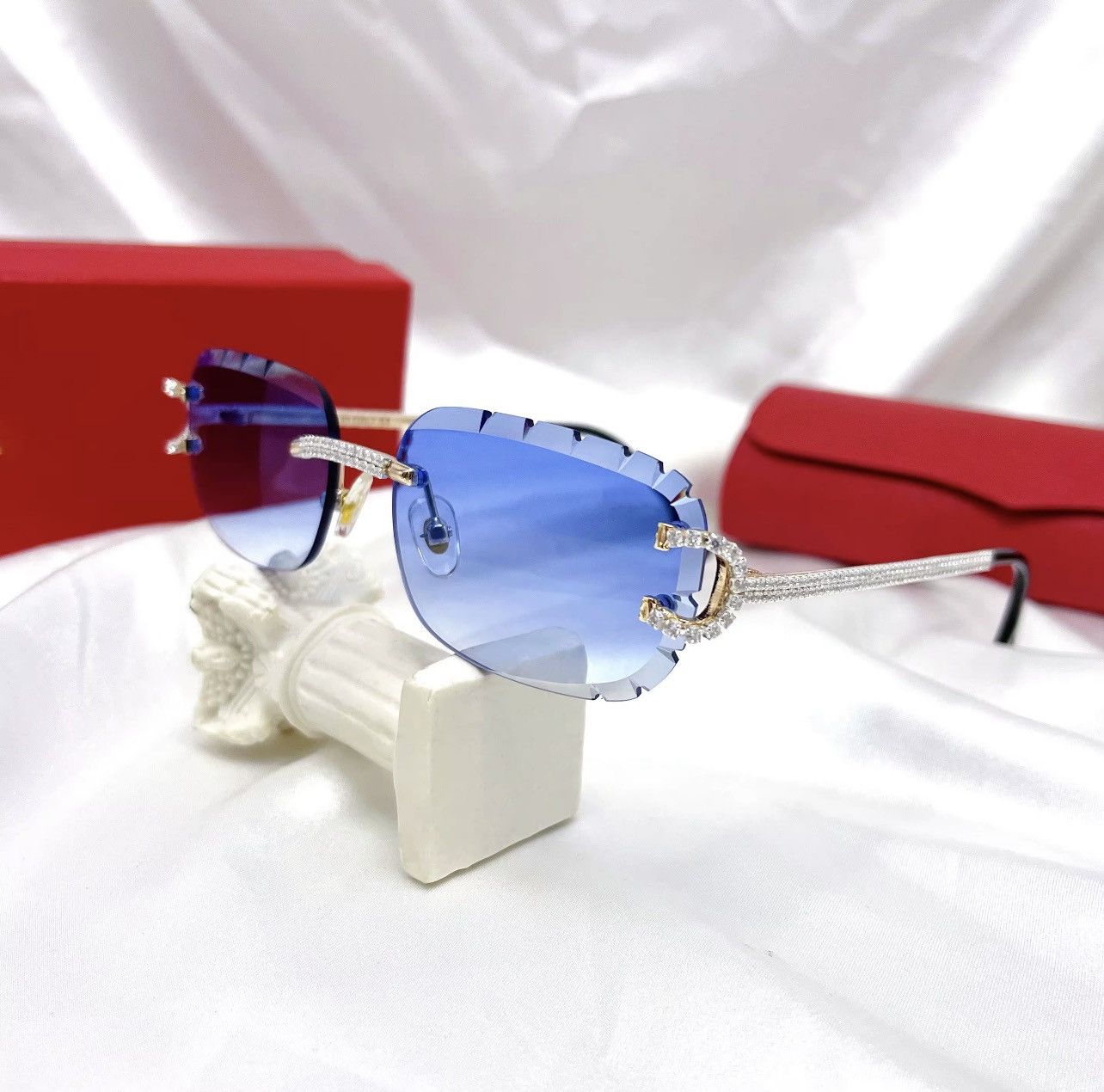 Other New Cut Blue Lens Sunglasses square Rimless Sunglasses High Size ONE SIZE - 1 Thumbnail