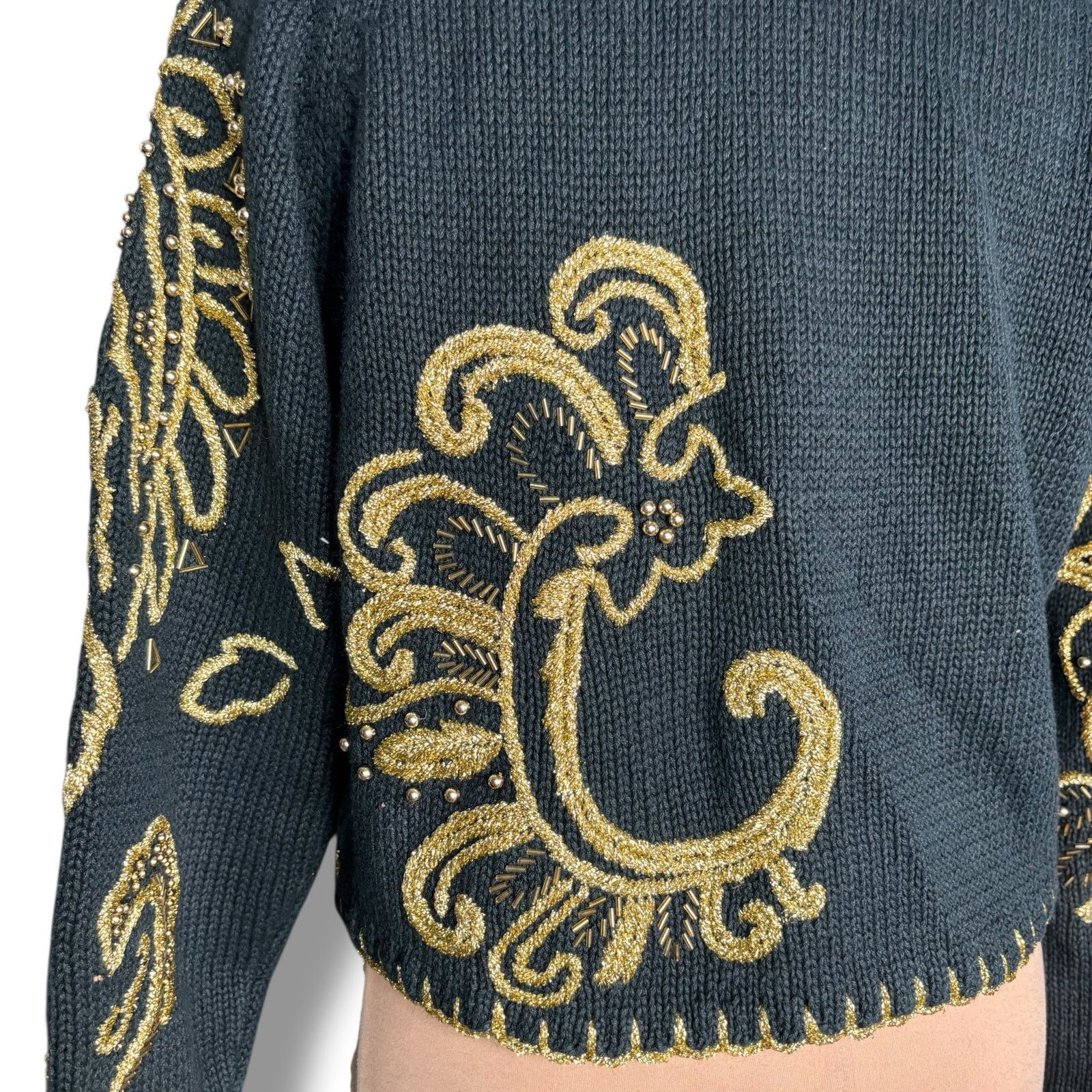 Henri Bendel Vintage 90s Michael Simon Henri Bendel Black Gold Cardigan Size L / US 10 / IT 46 - 7 Thumbnail