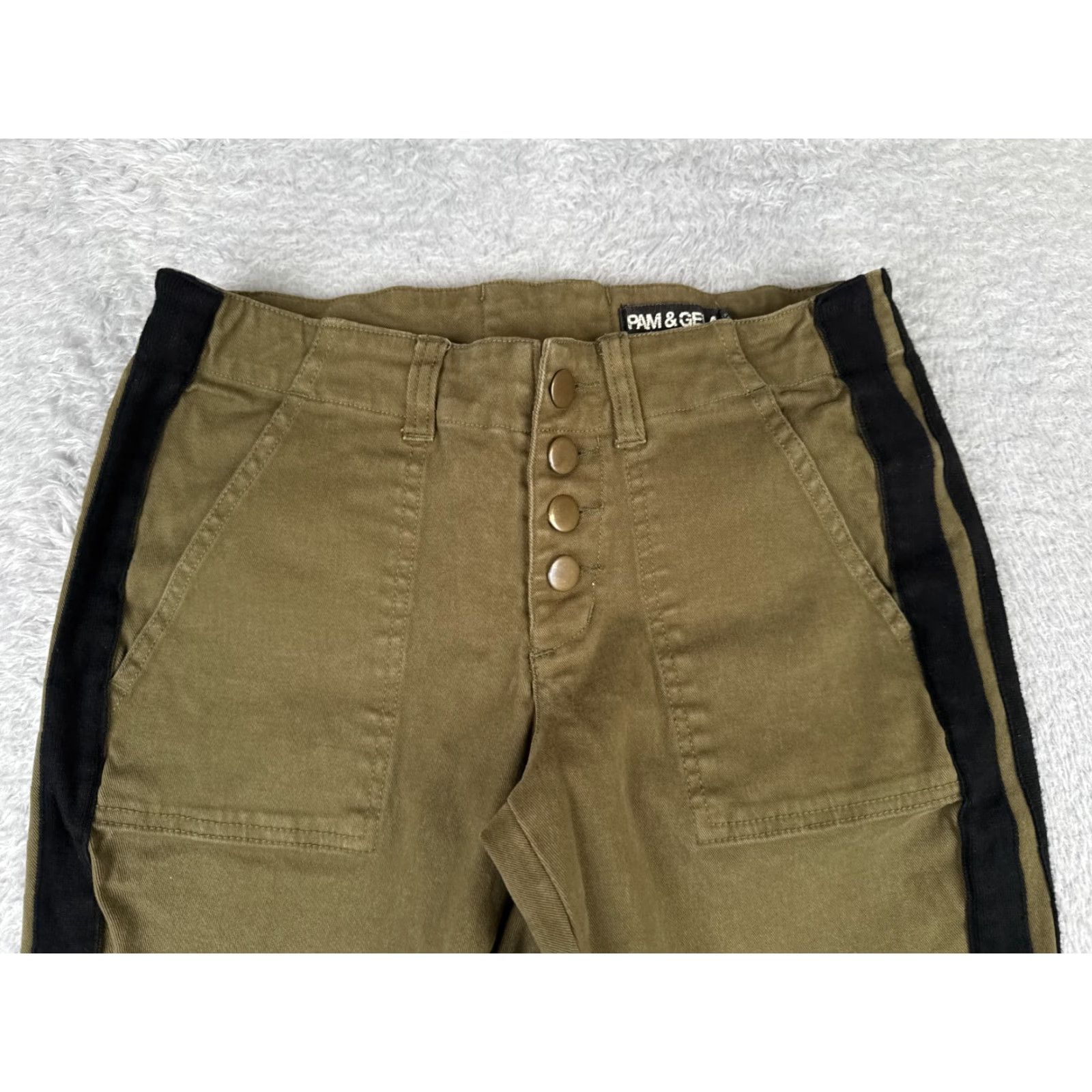 Vintage PAM & GELA Jeans Womens 24 Army Green Straight Pants 27x25 Low Rise 5-Pocket Denim Stretch Vintage No Size 42" / US 20 - 4 Thumbnail