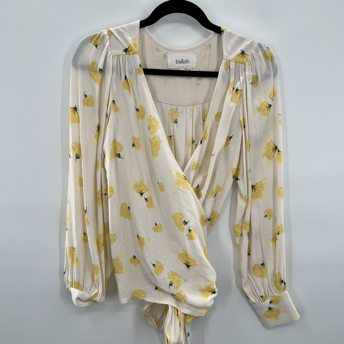 ba&sh Koxie Floral Print Wrap Kimono Lemon Crepe Blouse XS