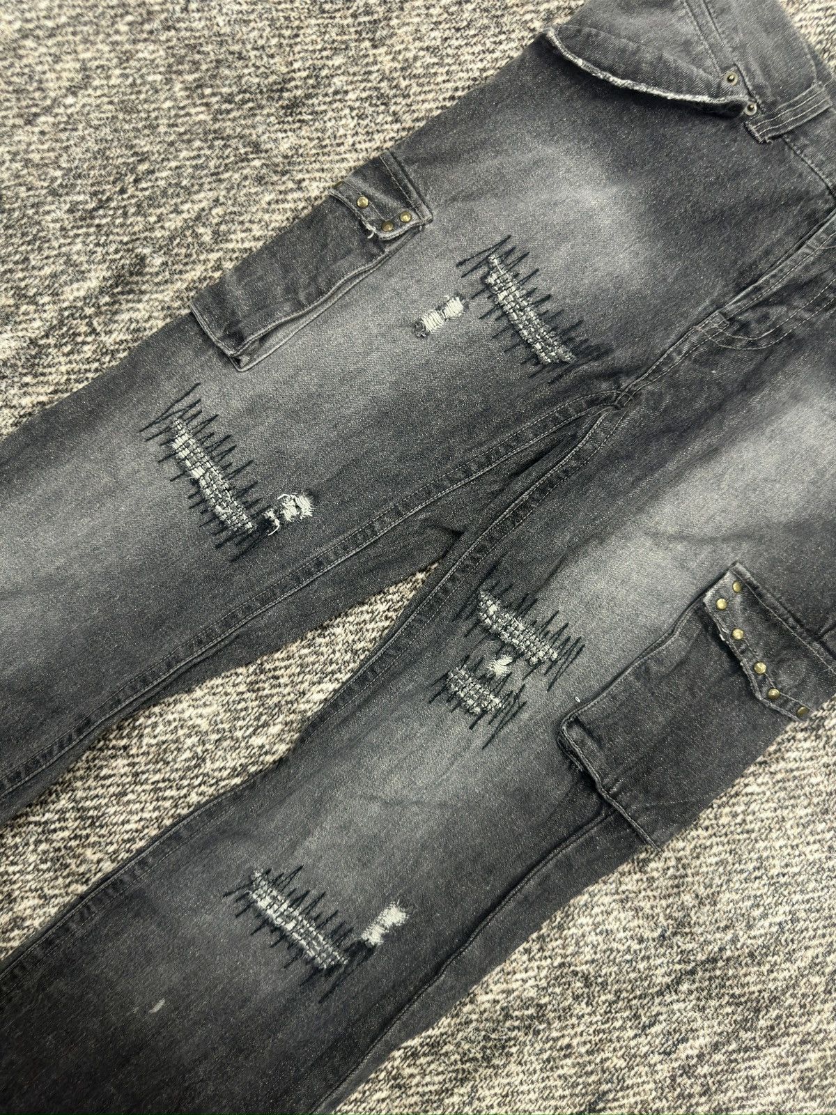 If Six Was Nine × Japanese Brand × Le Grande Bleu (L.G.B.) Zero Sail Distressed Zig Zag Black Wash denim Size US 34 / EU 50 - 3 Thumbnail