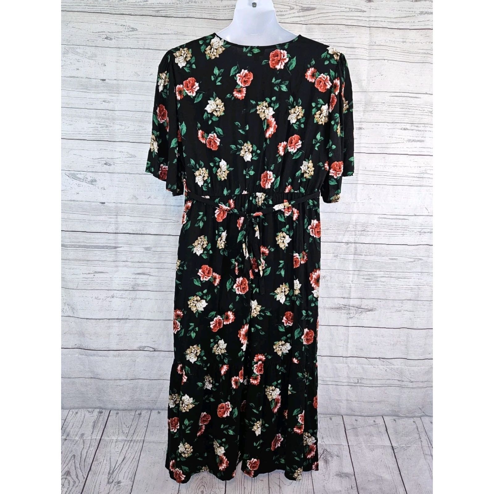 Avenue Avenue Dress Womens Midi Floral V-Neck Black Green Plus 18/20 Size XXL / US 16-18 / IT 52-54 - 3 Thumbnail