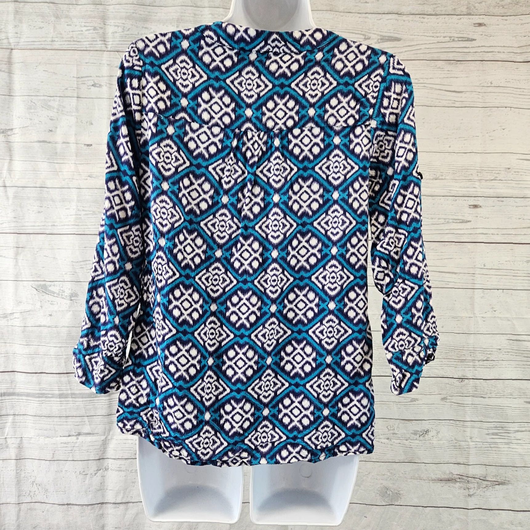 Vintage Pixley Womens Top Sz Small Blue 3/4 Sleeve Rayon Shirt Blouse Womens Small Blue 3/4 Sleeve Rayon Pixley Size S / US 4 / IT 40 - 4 Thumbnail