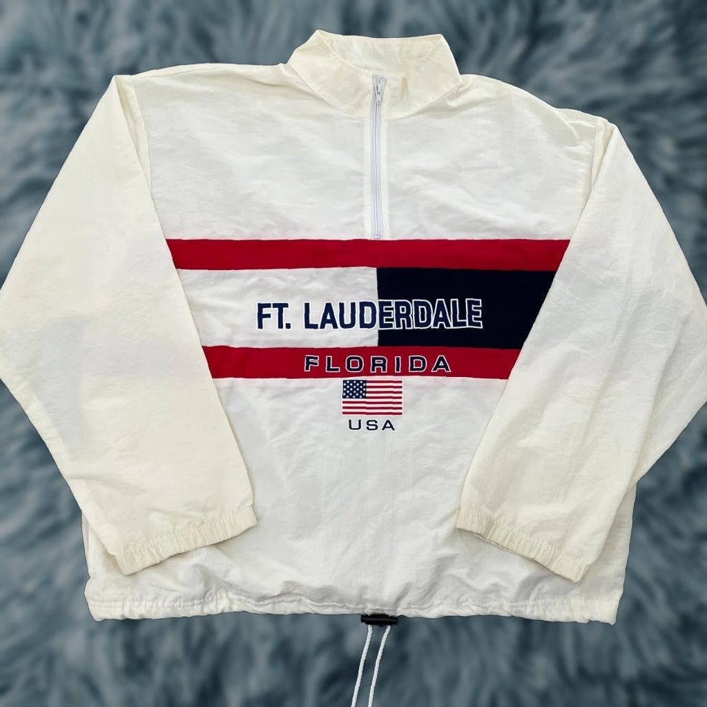 Vintage VINTAGE Surf Style Florida Pullover Jacket Adult XL White Windbreaker USA Flag 90s Mens Size US XL / EU 56 / 4 - 1 Thumbnail