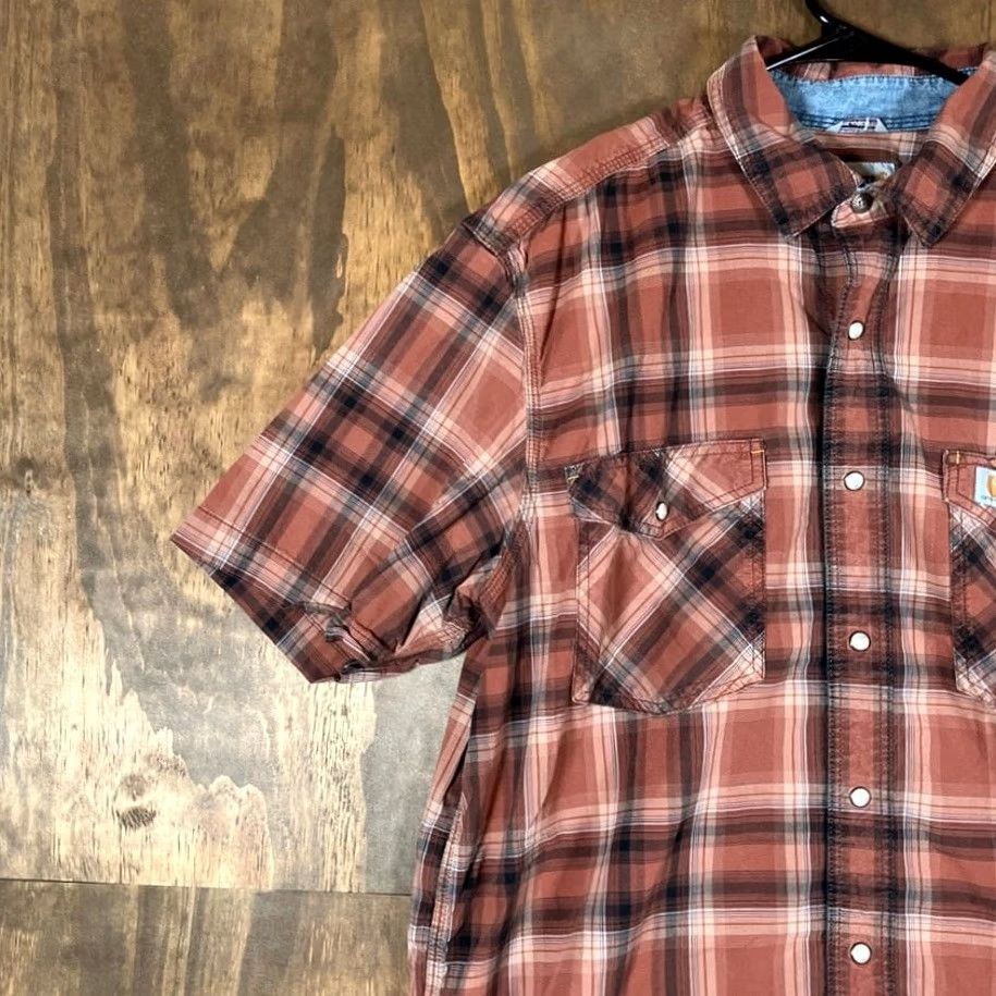 Carhartt Carhartt Shirt Mens Burnt Orange Plaid Pearl Snap Relaxed Fit Stretch Large Size US L / EU 52-54 / 3 - 4 Thumbnail