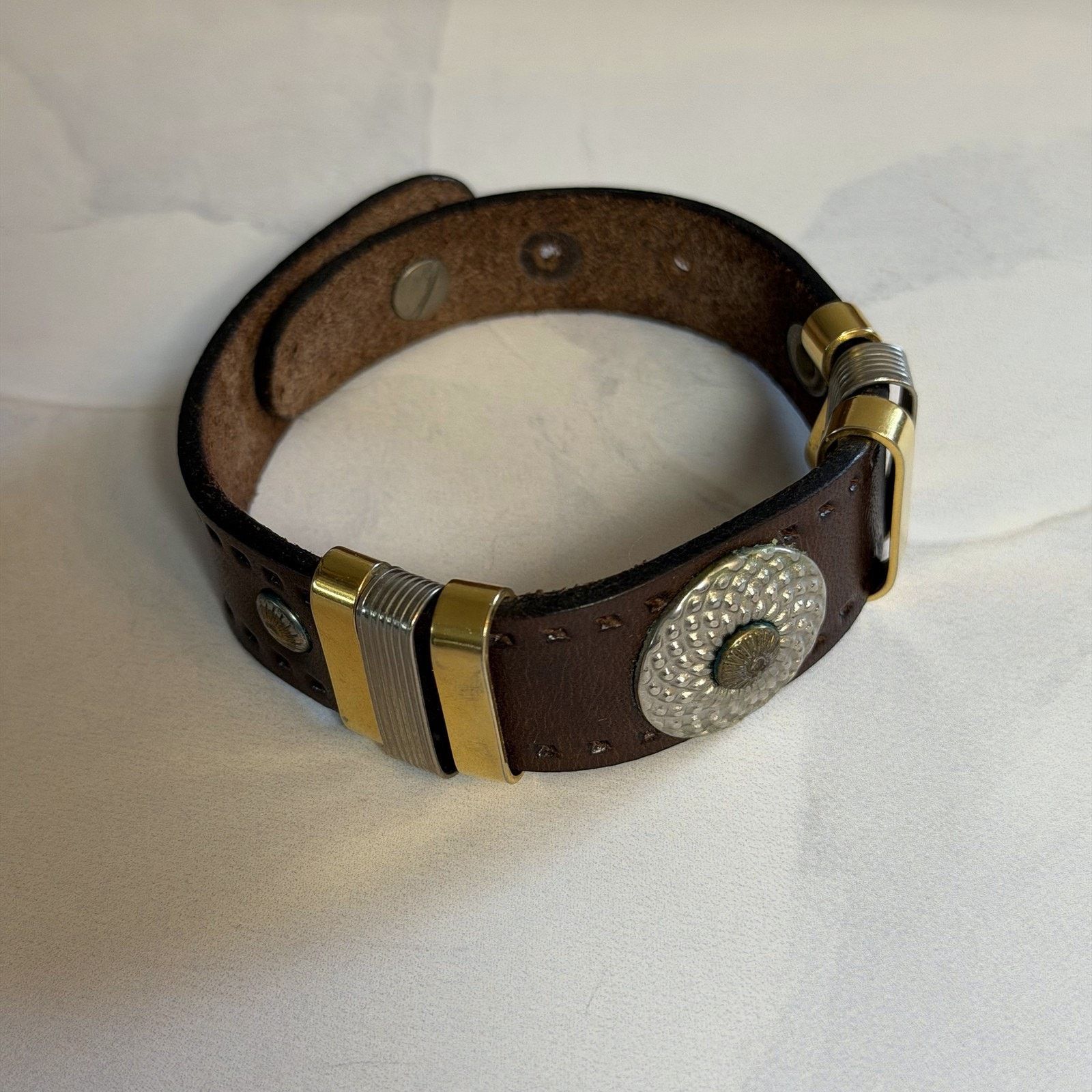 Vintage VTG 1980s Rustic Western Leather Concho Adjustable Bracelet Size ONE SIZE - 6 Thumbnail