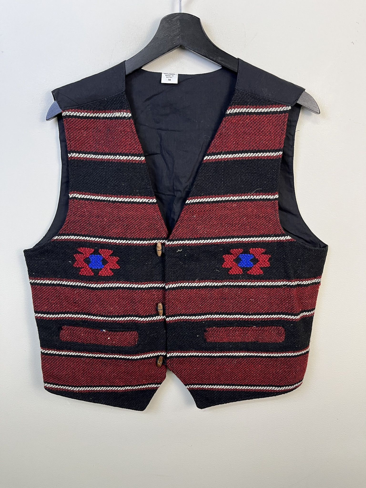 Vintage Vintage Vest 1980s Nepalese Crimson Black Striped Vest Size M Size US XL / EU 56 / 4 - 1 Thumbnail