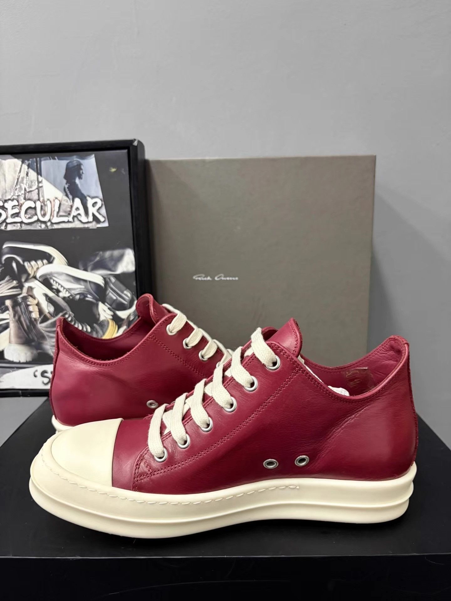 Rick Owens Rick Owens 24FW Red Leather Ramones Low-Tops K34 Size US 7 / IT 37 - 5 Thumbnail