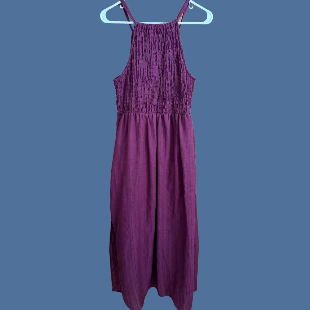 Vintage Universal Thread Womens Maroon Smocked Halter Top Maxi Dress Size L Side Slits Size L / US 10 / IT 46 - 1 Thumbnail